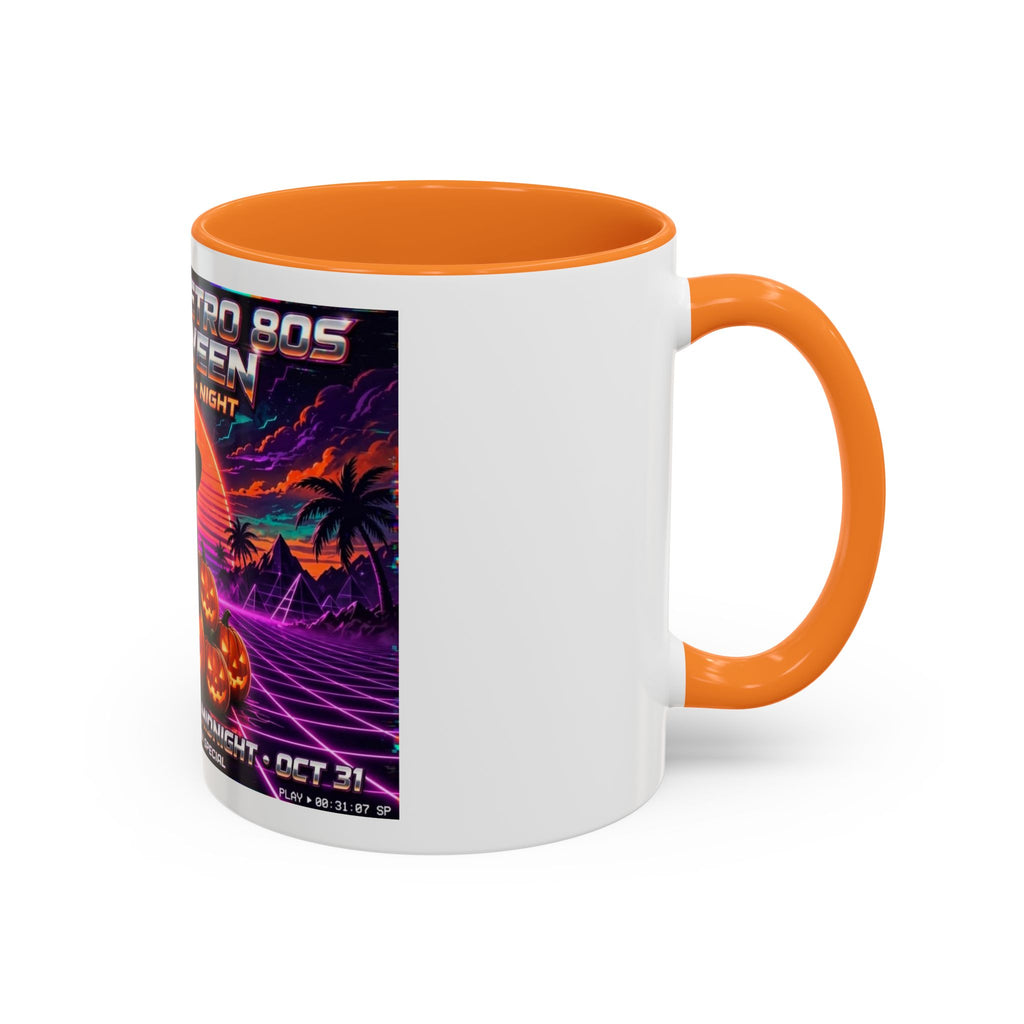 Halloween Retro Cat Mug — Neon 80s Spooky Pumpkin Coffee Cup (11oz/15oz)