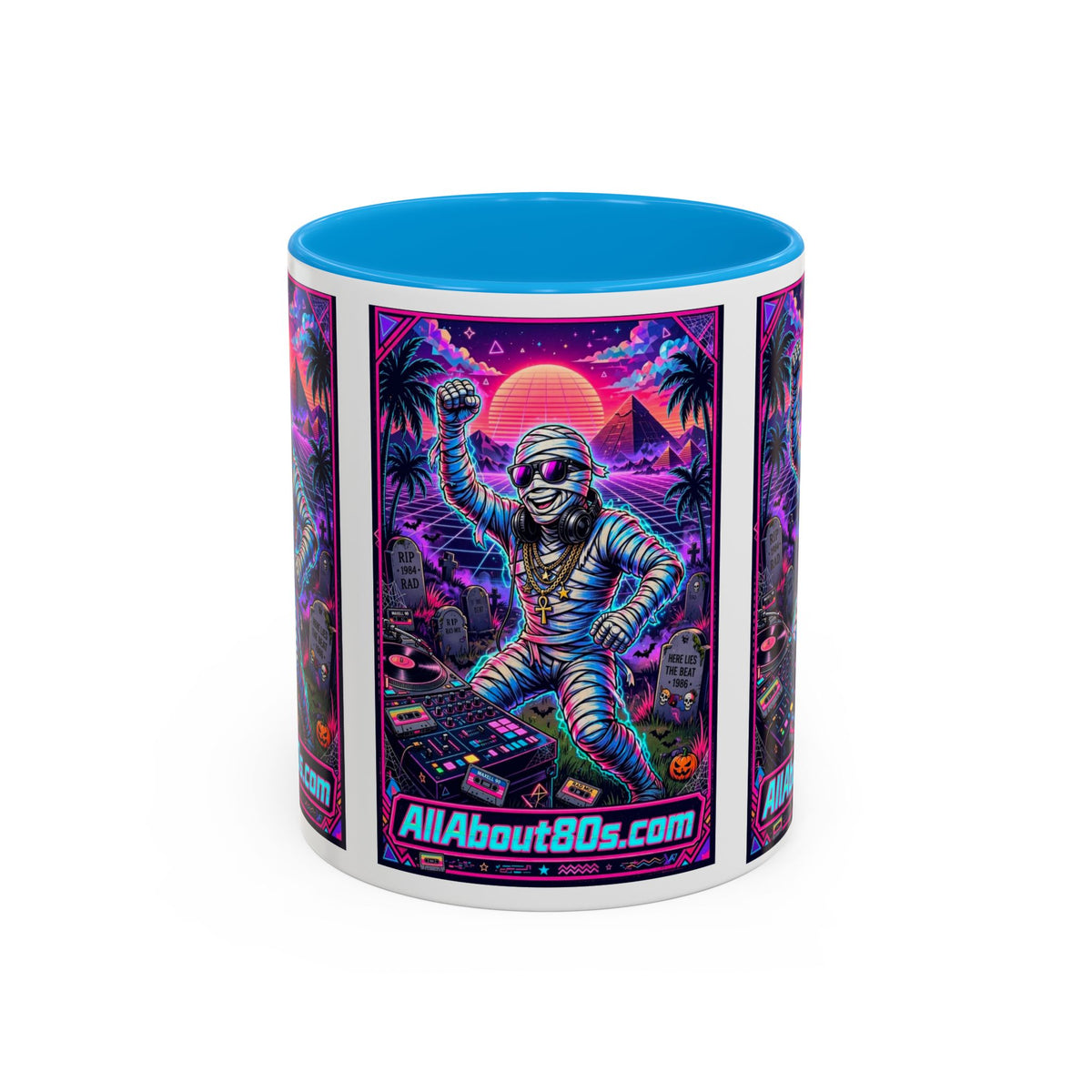 80s Retro Astro Skate Mug — Neon Vaporwave Skeleton Skateboard Coffee Cup (AllAbout80s.com)