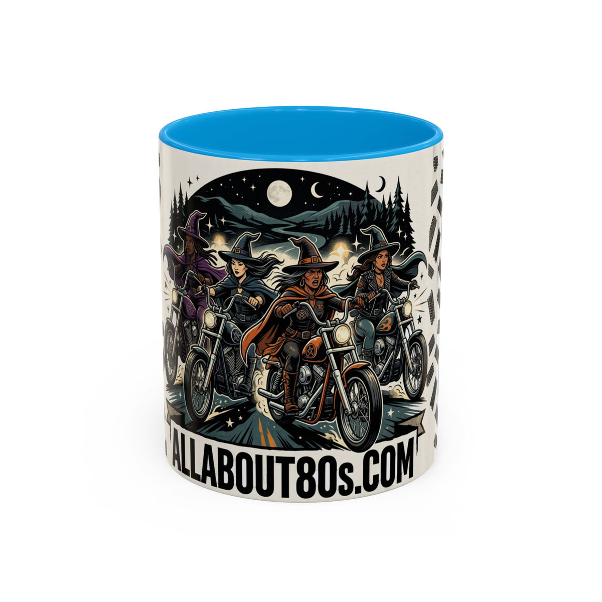 Witch Biker Sisters Coffee Mug — Halloween Motorcycle Witchcraft Design (11oz/15oz)