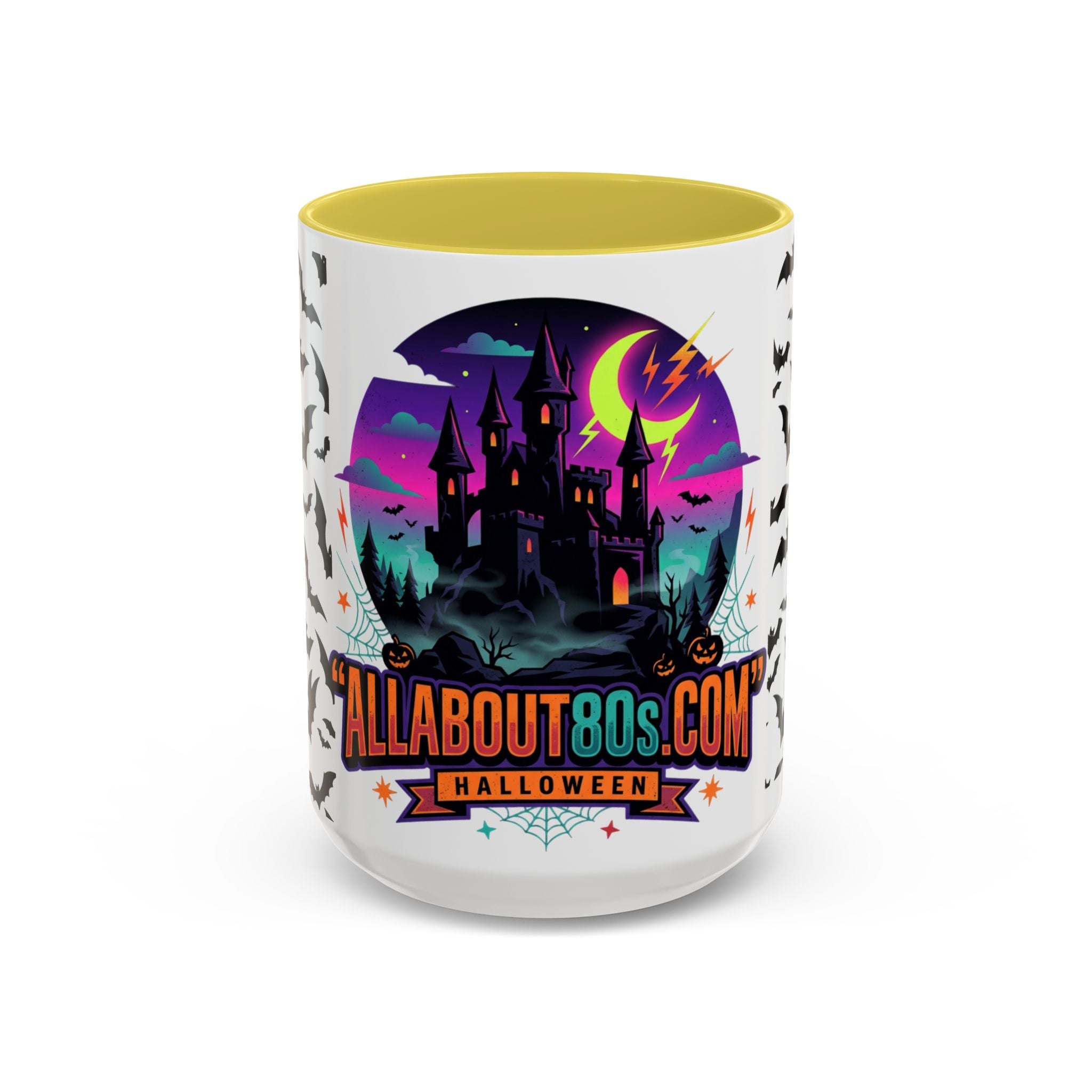 Halloween Haunted Castle Coffee Mug — Colorful Bat Pattern 11oz/15oz