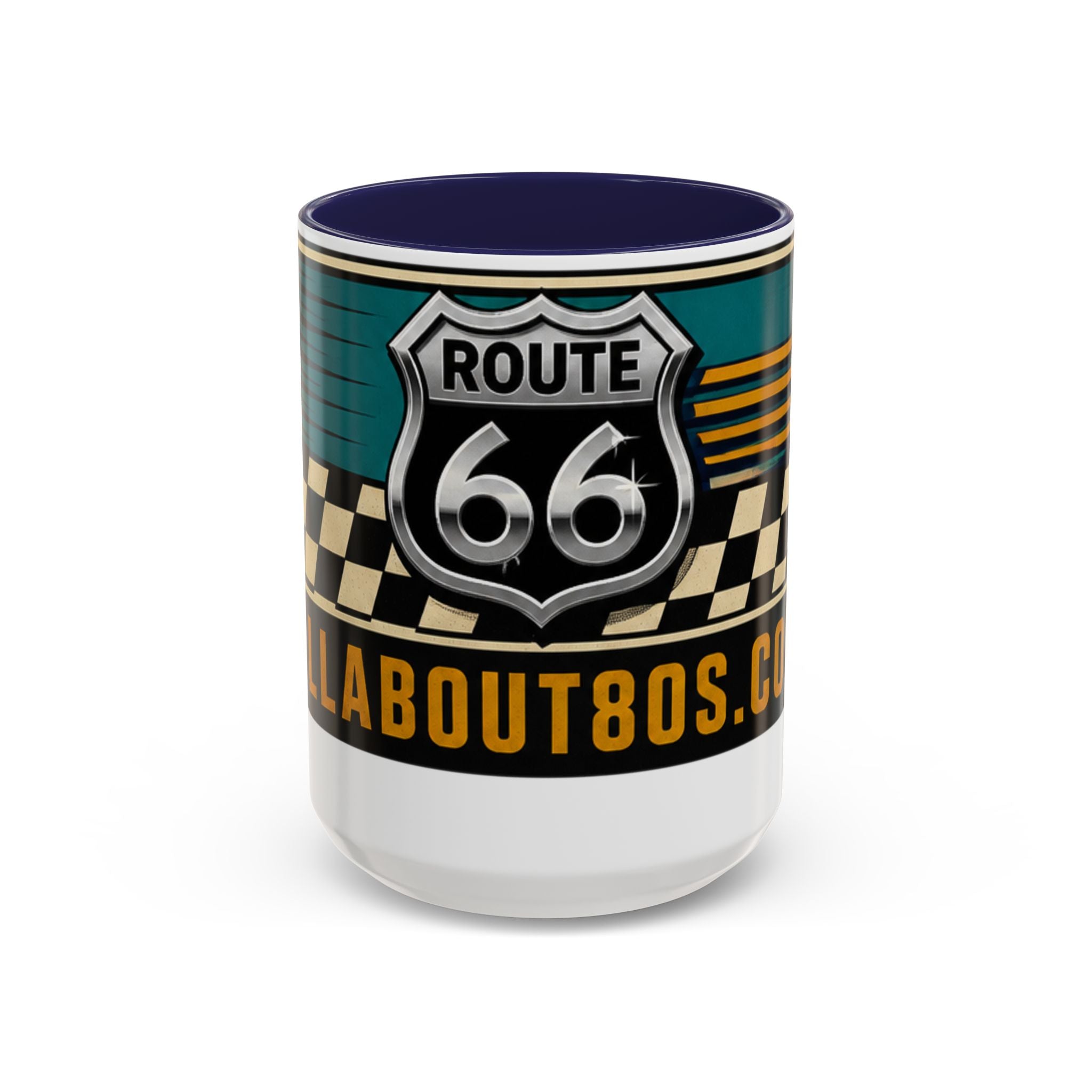 Route 66 Retro Checkerboard Coffee Mug — Vintage Road Trip 11/15oz Accent Mug