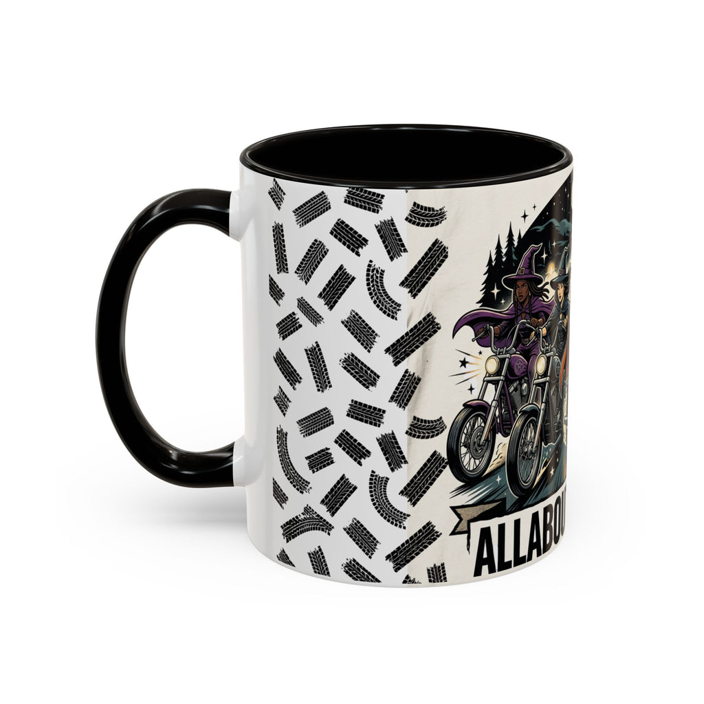 Witch Biker Sisters Coffee Mug — Halloween Motorcycle Witchcraft Design (11oz/15oz)
