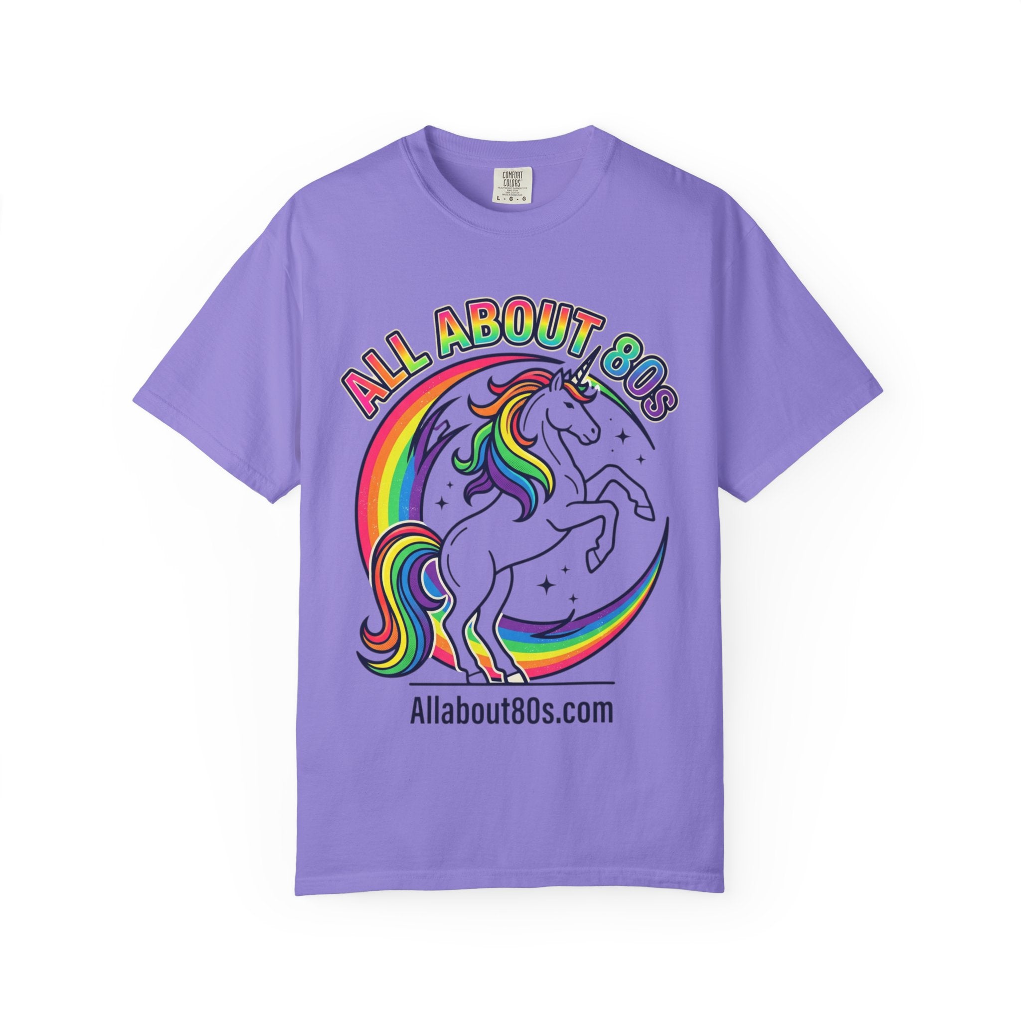 All About 80s Unicorn T-Shirt — Retro Rainbow 80s Graphic Tee