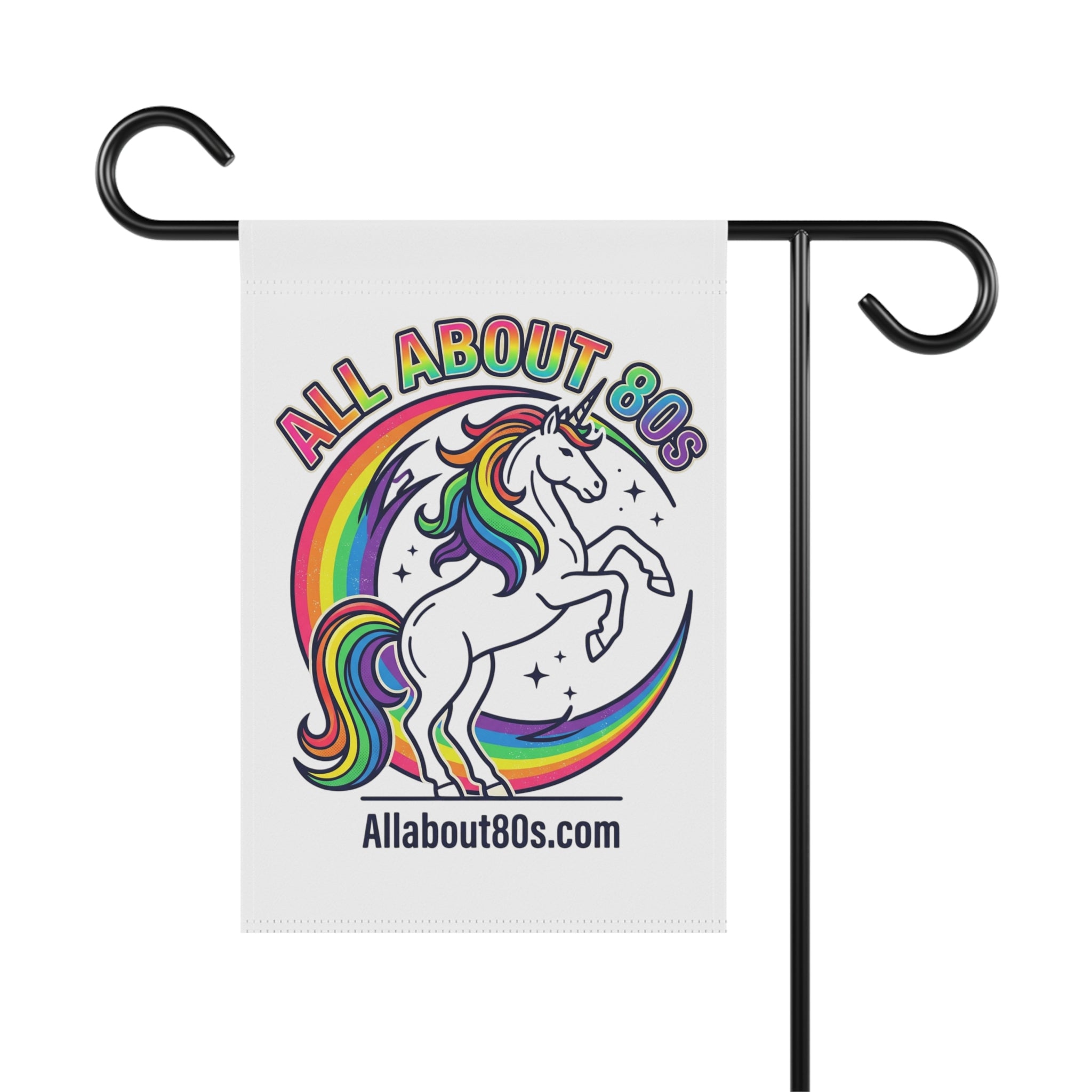 Unicorn Rainbow Garden Flag — "All About 80s" Retro Decorative House Banner