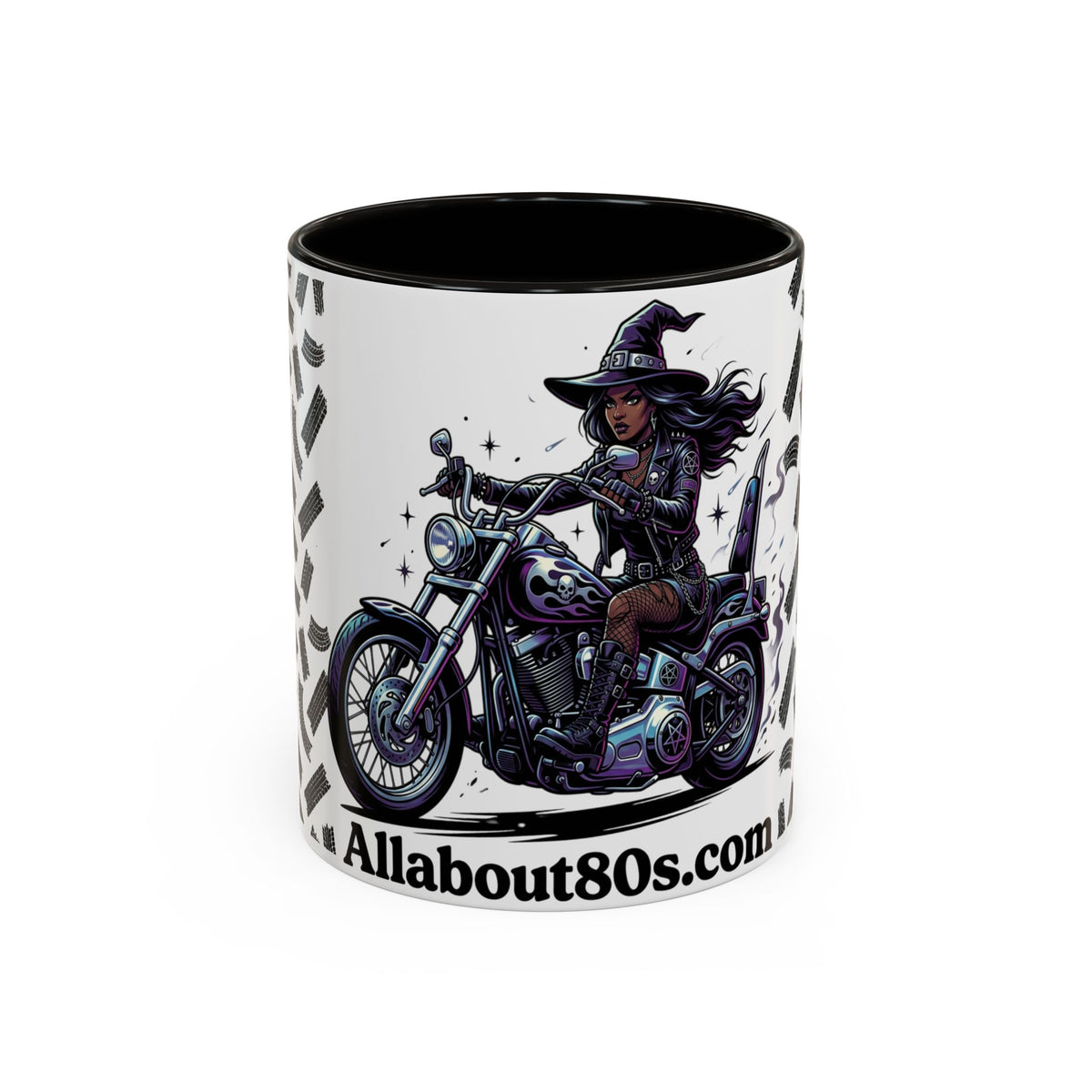Witch Biker Coffee Mug (11oz/15oz) — Gothic Motorcycle Witch Illustration