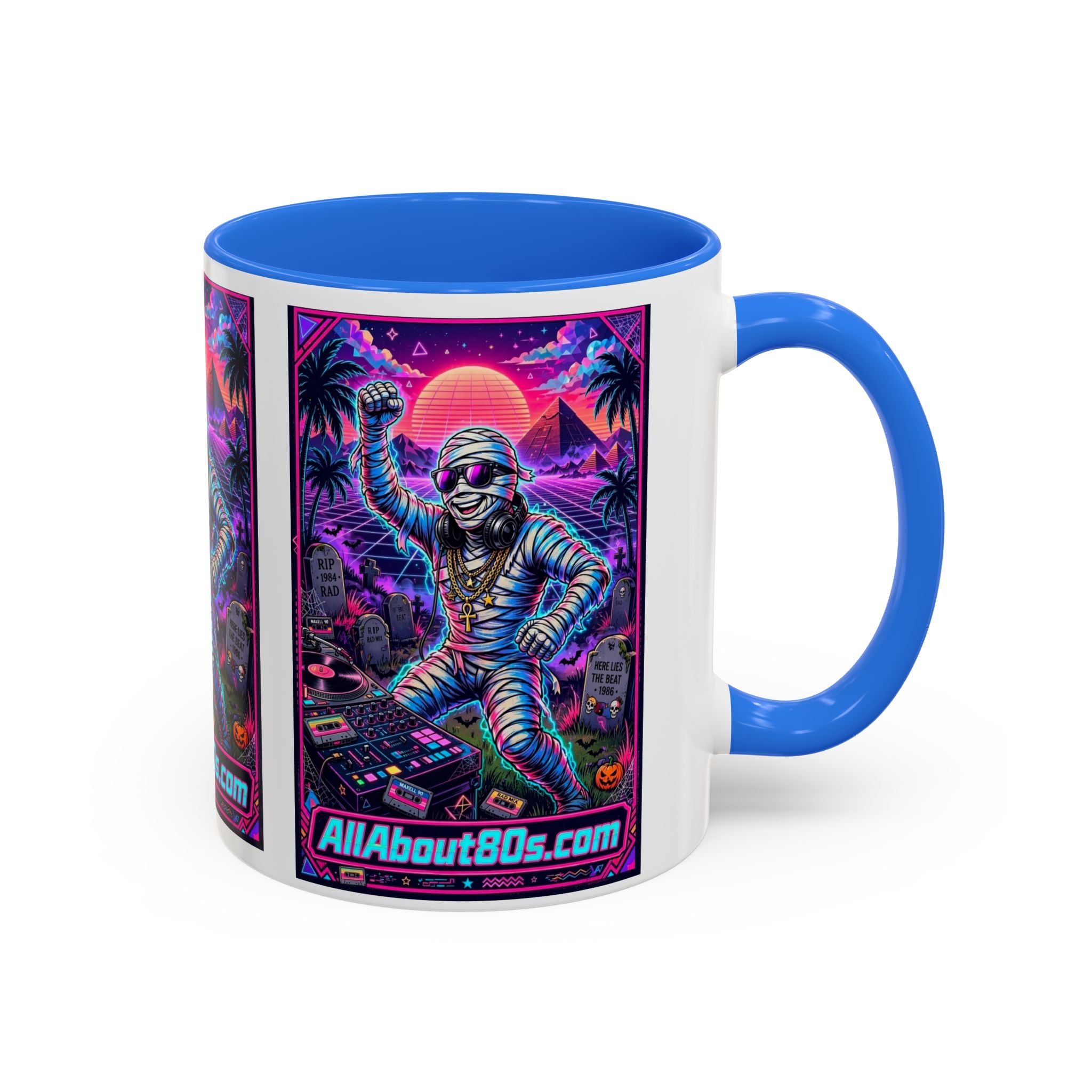 80s Retro Astro Skate Mug — Neon Vaporwave Skeleton Skateboard Coffee Cup (AllAbout80s.com)