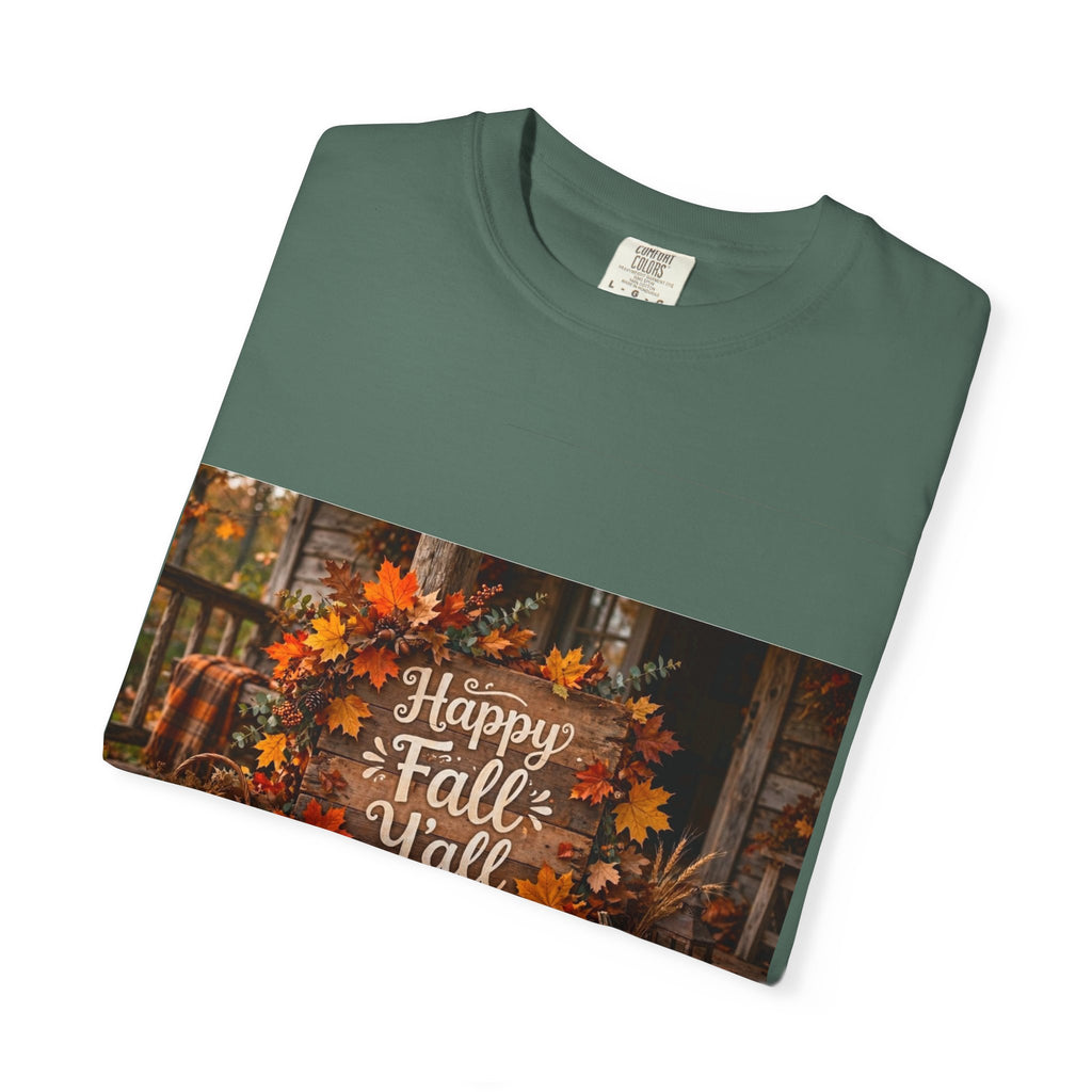 Happy Fall Y’all T-Shirt — Autumn Pumpkin & Leaves Graphic Tee