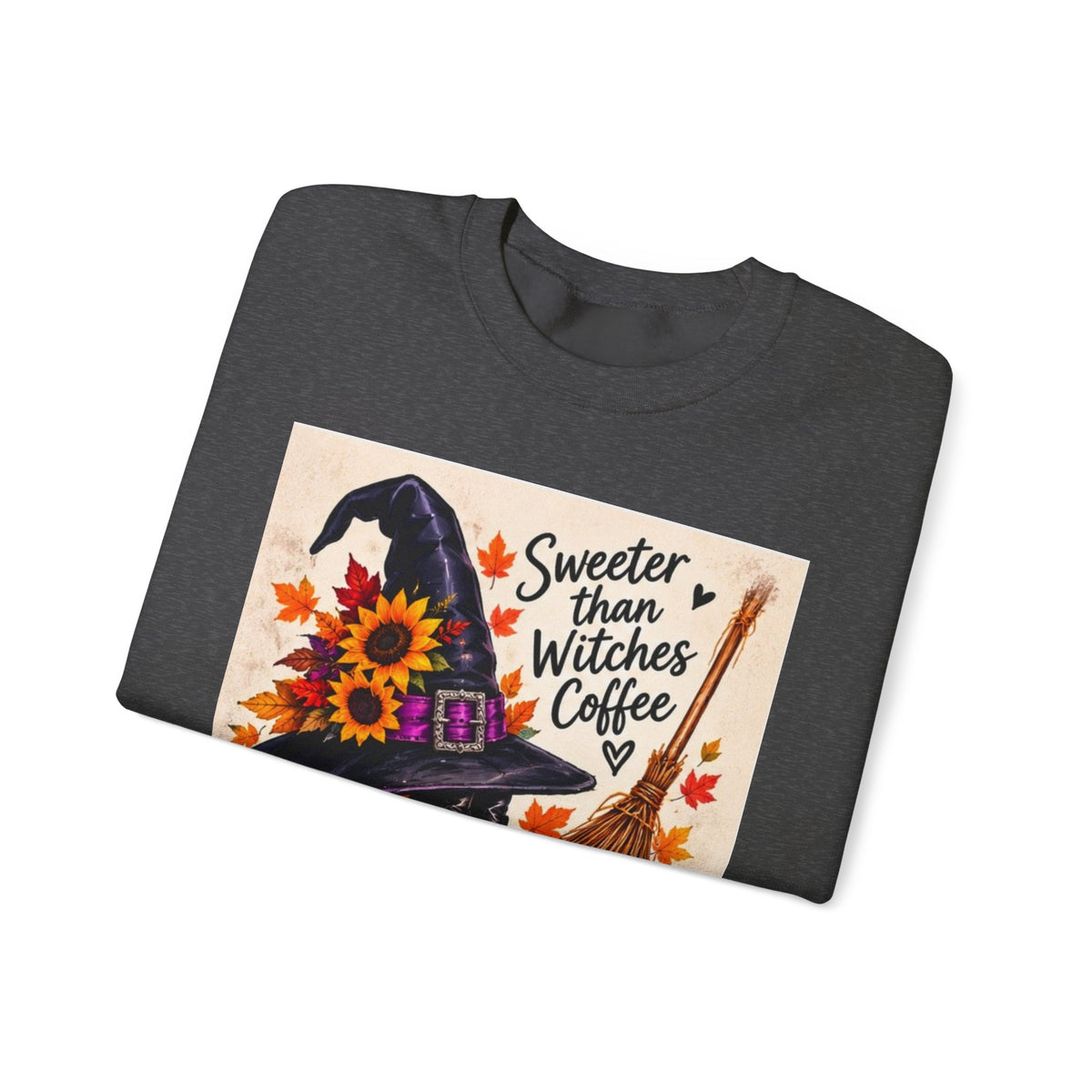 Sweater — 'Sweeter Than Witches Coffee' Halloween Witch Graphic Crewneck Sweatshirt