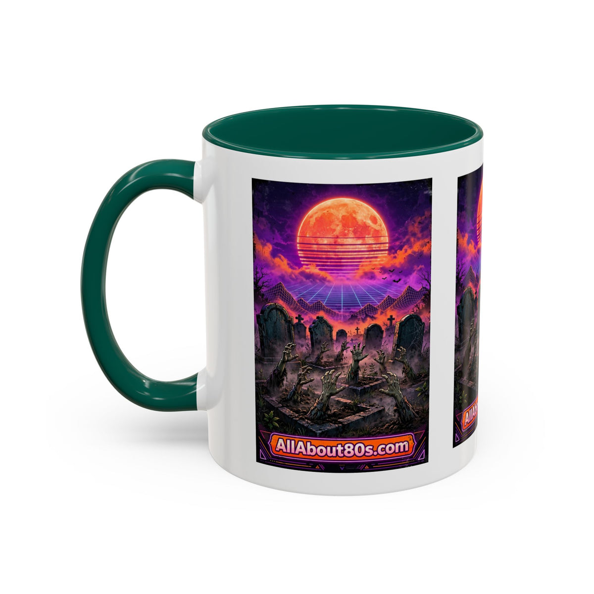 80s Retro Graveyard Sunset Mug — Vaporwave Neon Coffins Coffee Cup (11oz/15oz)