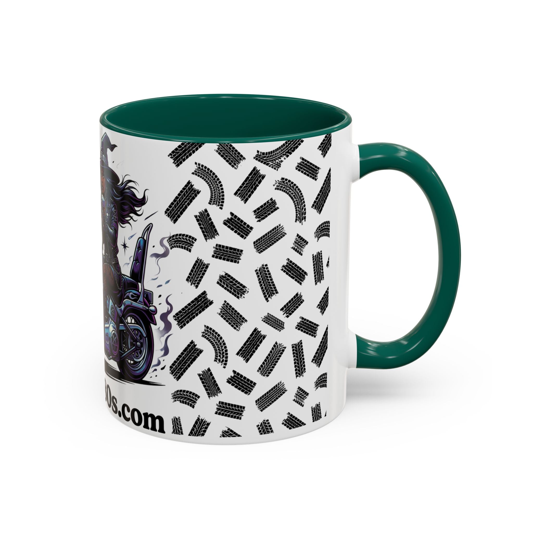 Witch Biker Coffee Mug (11oz/15oz) — Gothic Motorcycle Witch Illustration