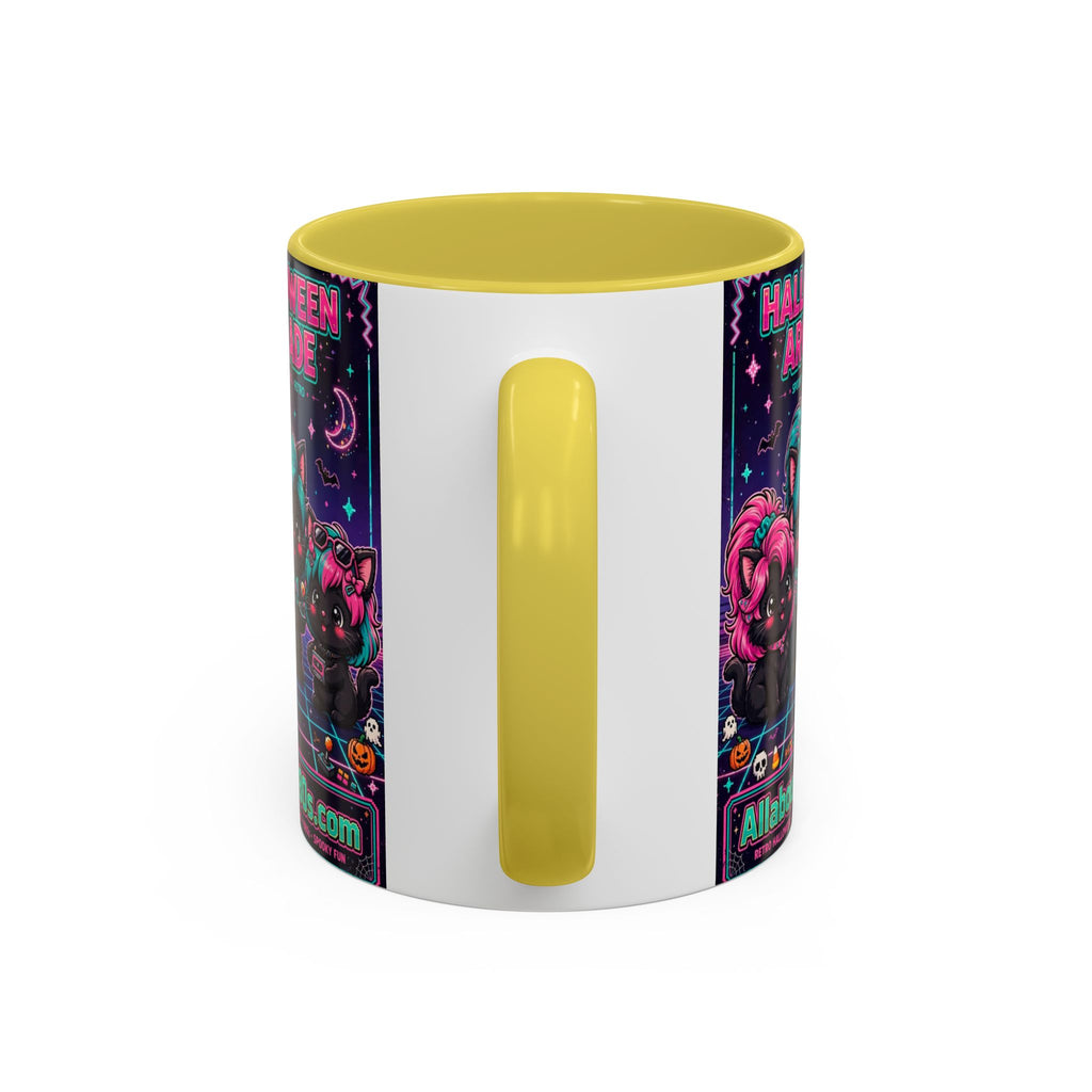 Halloween Arcade Mug — Cute Retro 80s Cat Gamers (11oz/15oz)