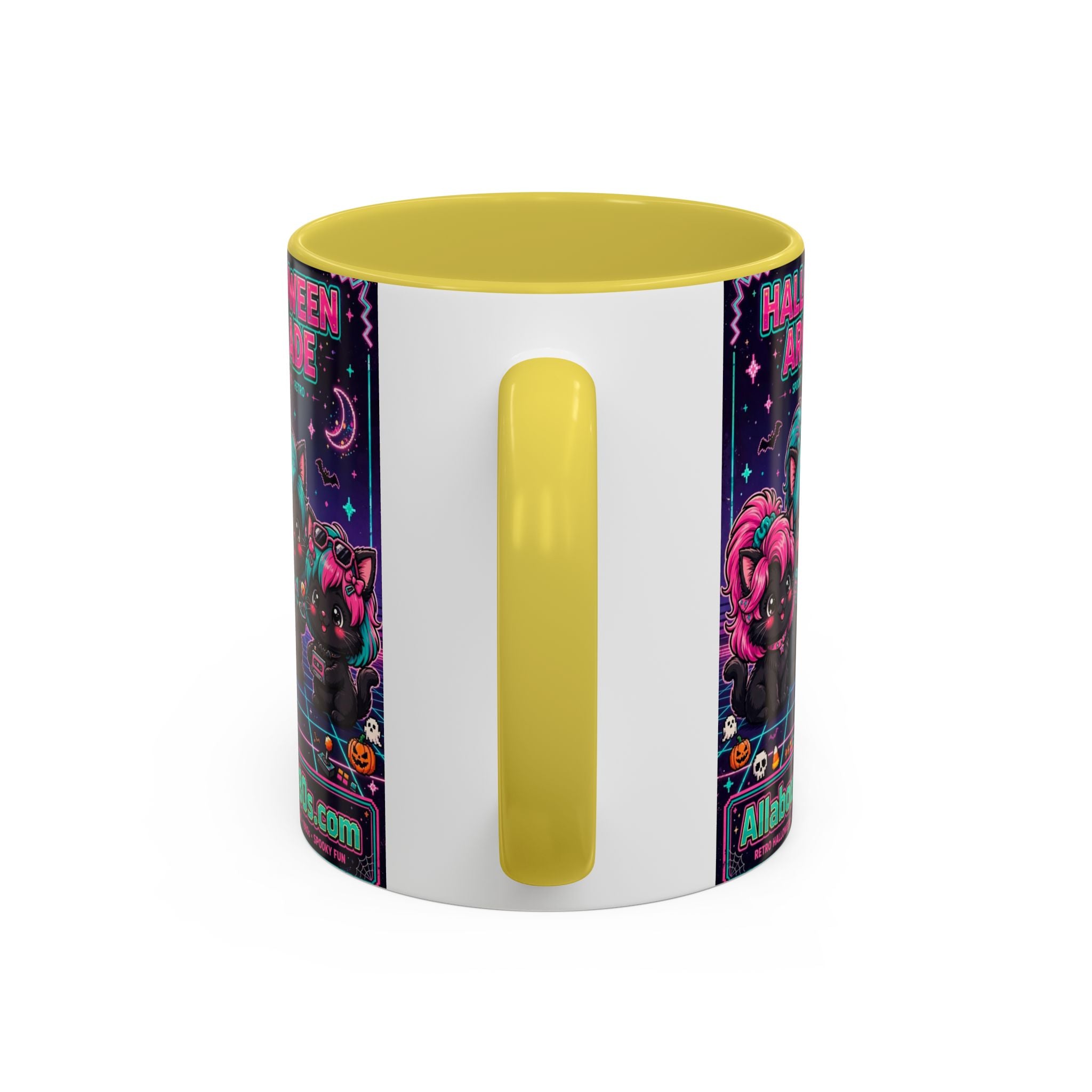 Halloween Arcade Mug — Cute Retro 80s Cat Gamers (11oz/15oz)
