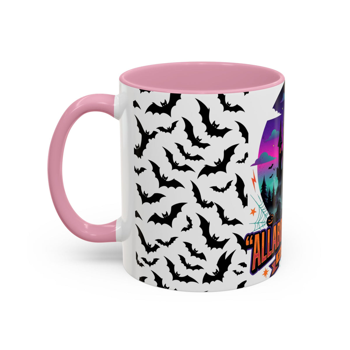 Halloween Haunted Castle Coffee Mug — Colorful Bat Pattern 11oz/15oz
