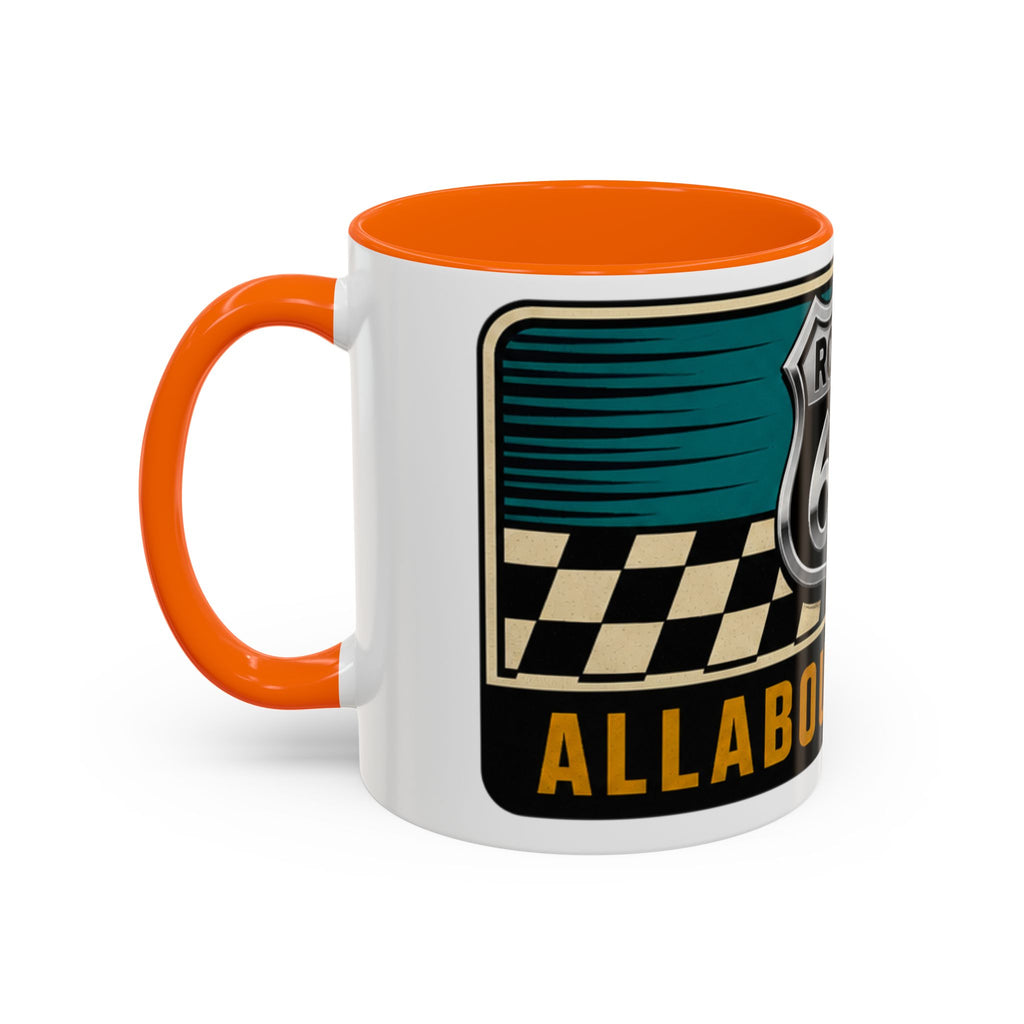 Route 66 Retro Checkerboard Coffee Mug — Vintage Road Trip 11/15oz Accent Mug