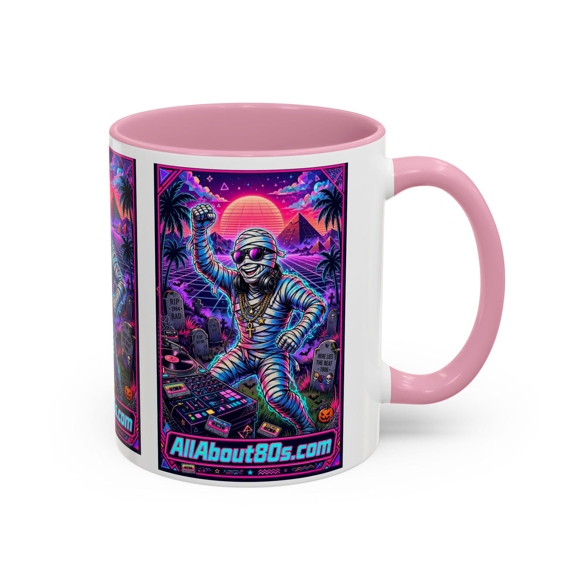 80s Retro Astro Skate Mug — Neon Vaporwave Skeleton Skateboard Coffee Cup (AllAbout80s.com)