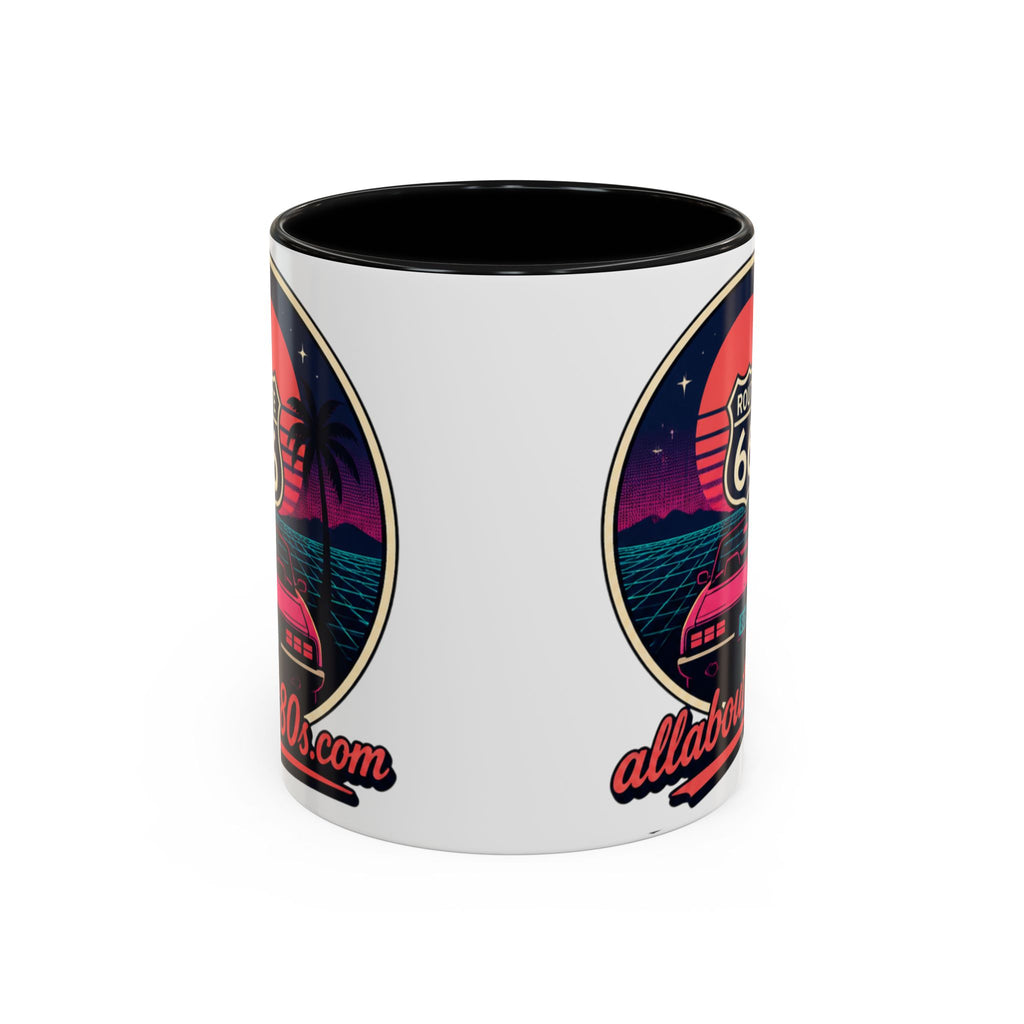 Route 66 Retro 80s Accent Coffee Mug — 'allabout80s' Vintage Sunset Design (11/15oz)