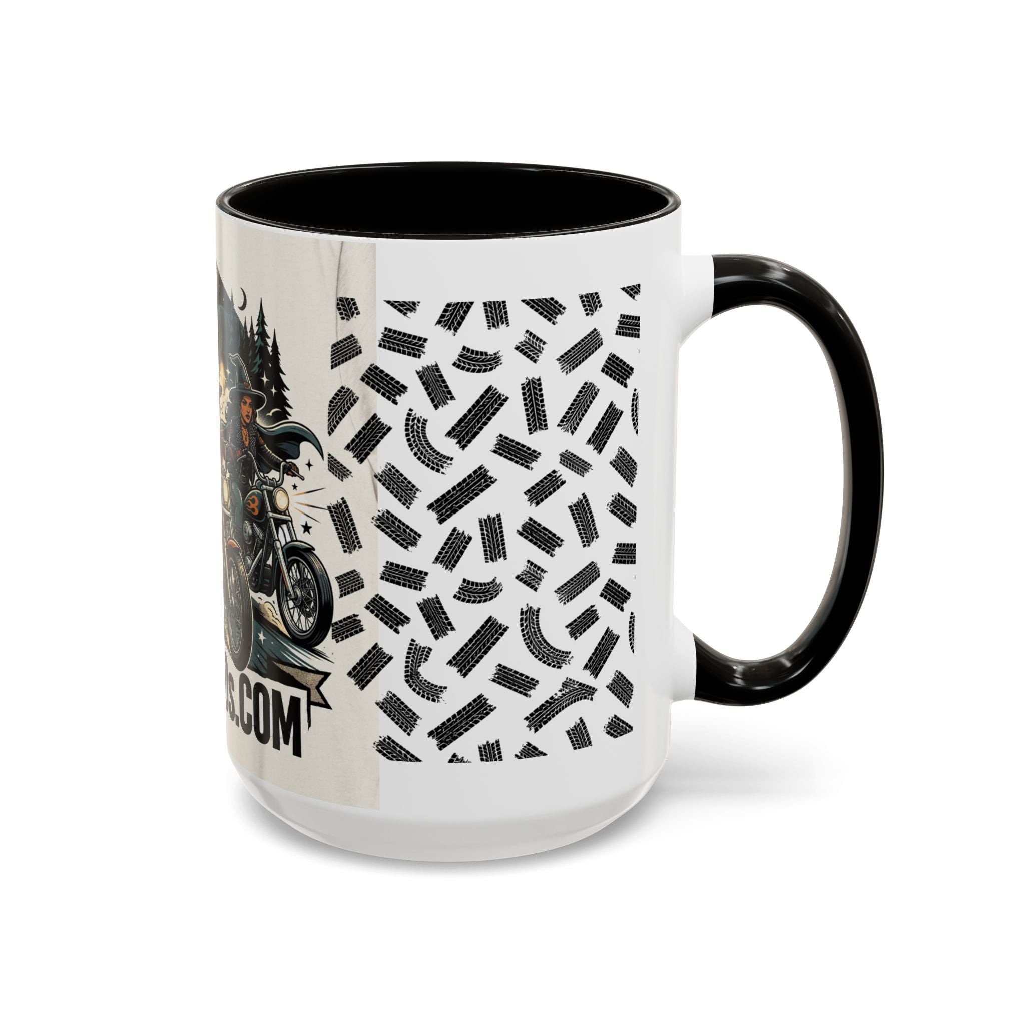 Witch Biker Sisters Coffee Mug — Halloween Motorcycle Witchcraft Design (11oz/15oz)