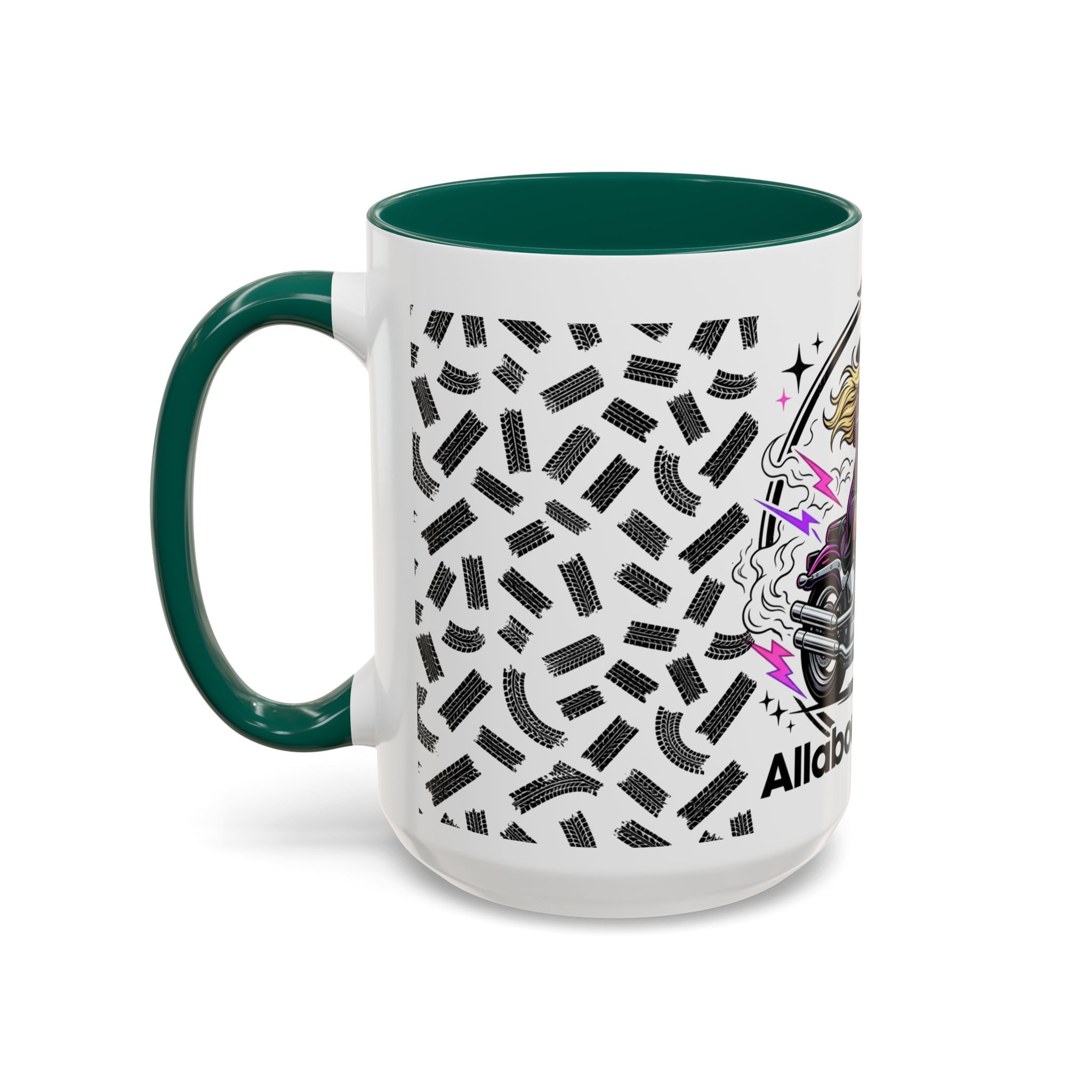 Witch Biker Motorcycle Mug — Retro 80s Neon Witch on Bike Coffee Cup (11oz/15oz)