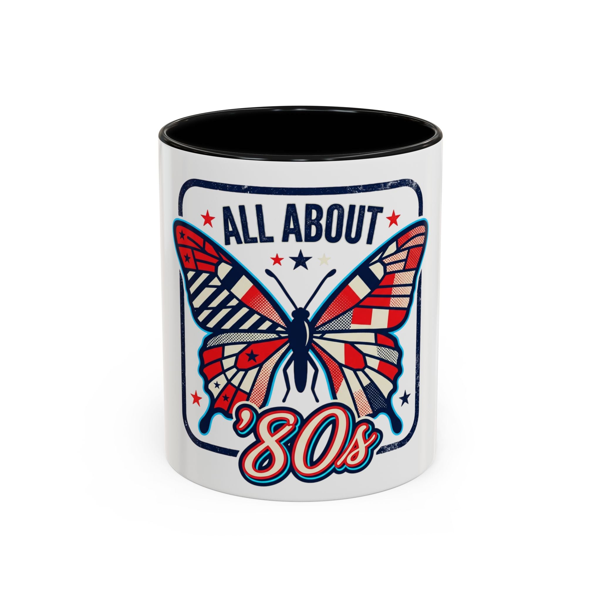 All About '80s Butterfly Accent Coffee Mug – Retro Patriotic 80s Gift
