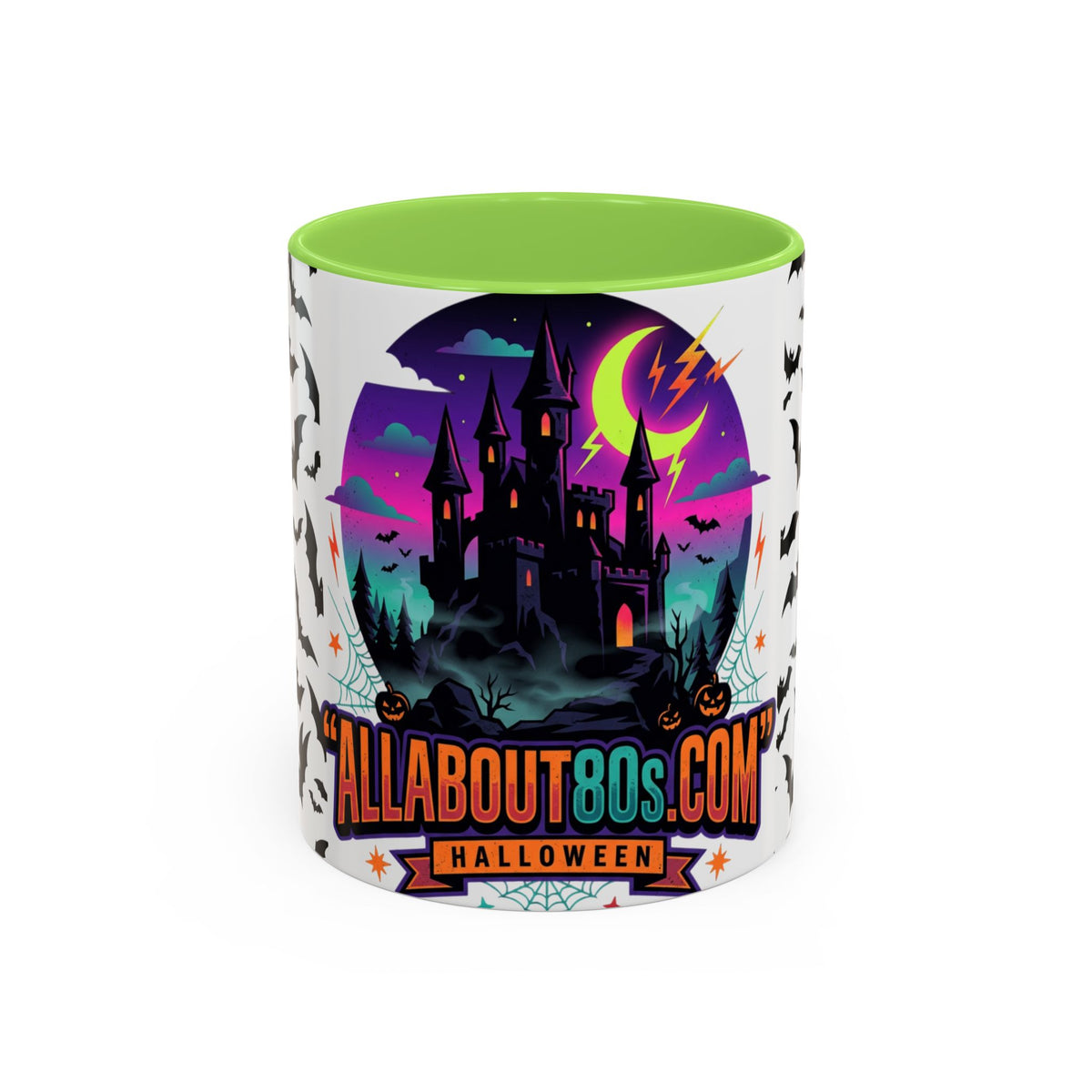 Halloween Haunted Castle Coffee Mug — Colorful Bat Pattern 11oz/15oz