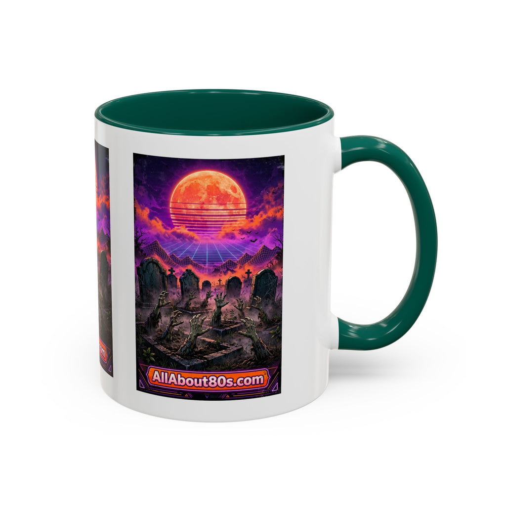 80s Retro Graveyard Sunset Mug — Vaporwave Neon Coffins Coffee Cup (11oz/15oz)