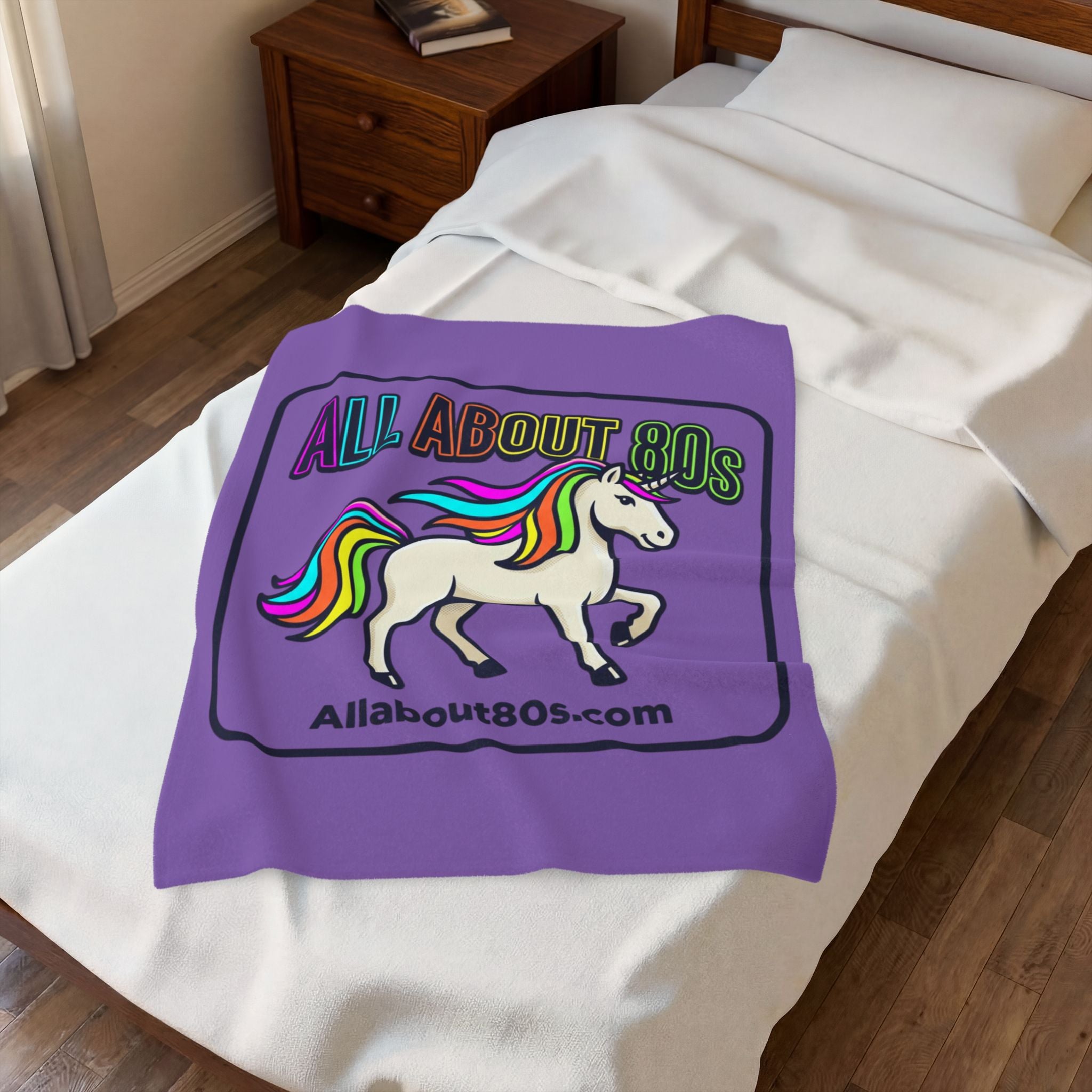 All About 80s Rainbow Unicorn Velveteen Plush Blanket – Retro 80s Cozy Throw