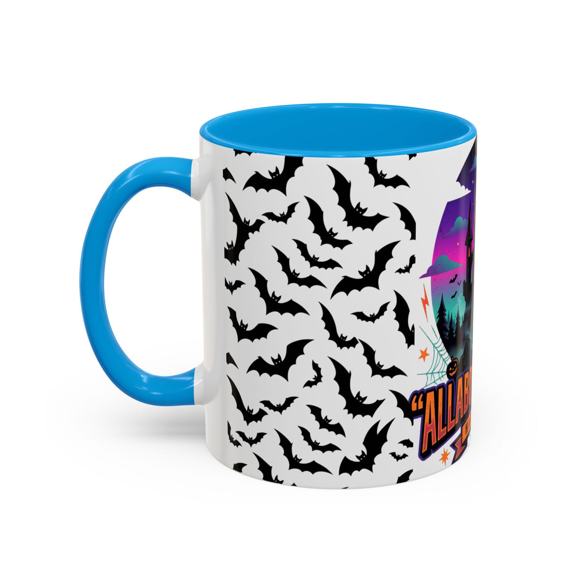 Halloween Haunted Castle Coffee Mug — Colorful Bat Pattern 11oz/15oz