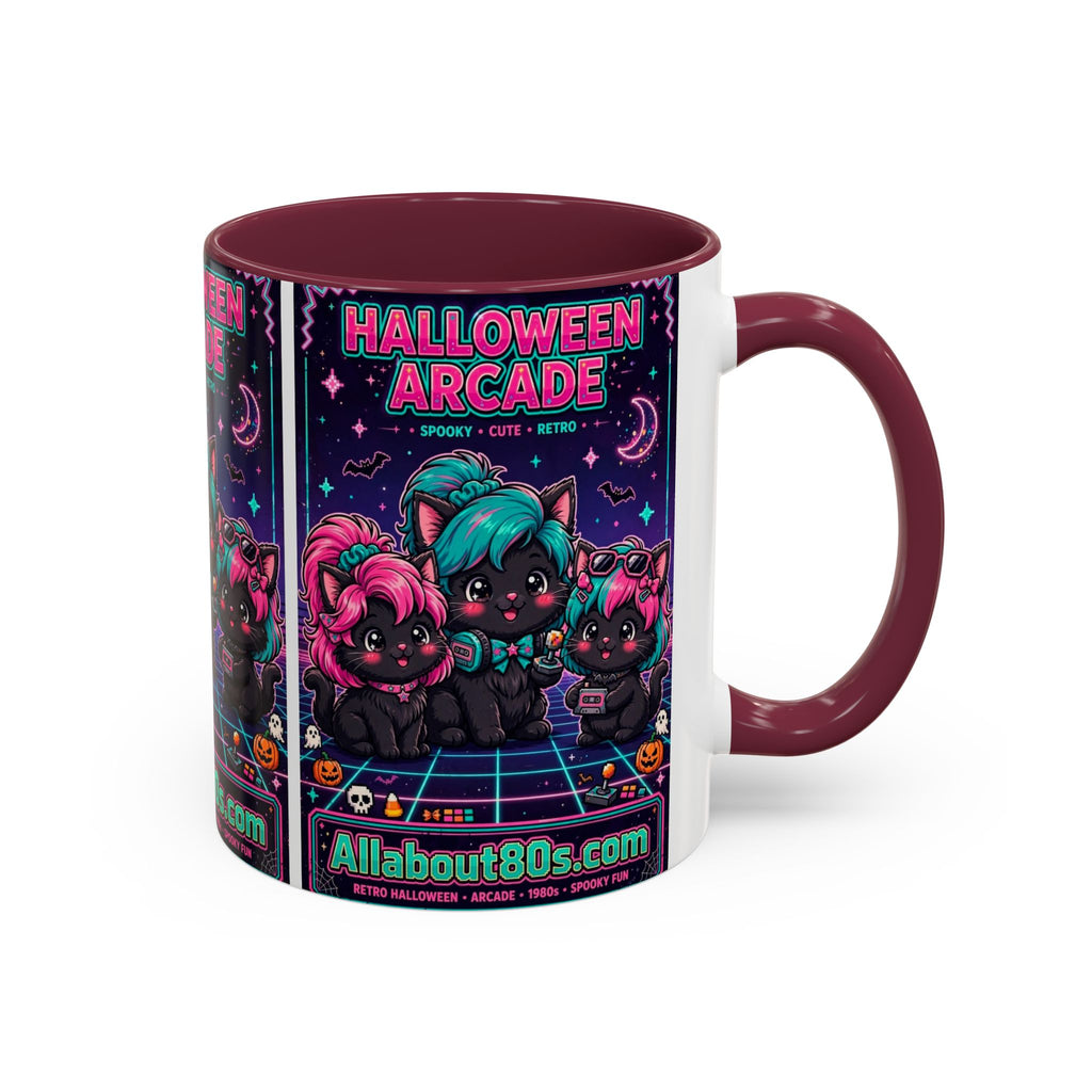 Halloween Arcade Mug — Cute Retro 80s Cat Gamers (11oz/15oz)