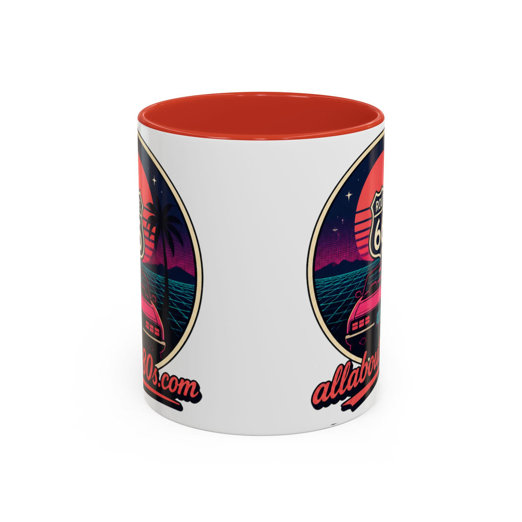 Route 66 Retro 80s Accent Coffee Mug — 'allabout80s' Vintage Sunset Design (11/15oz)