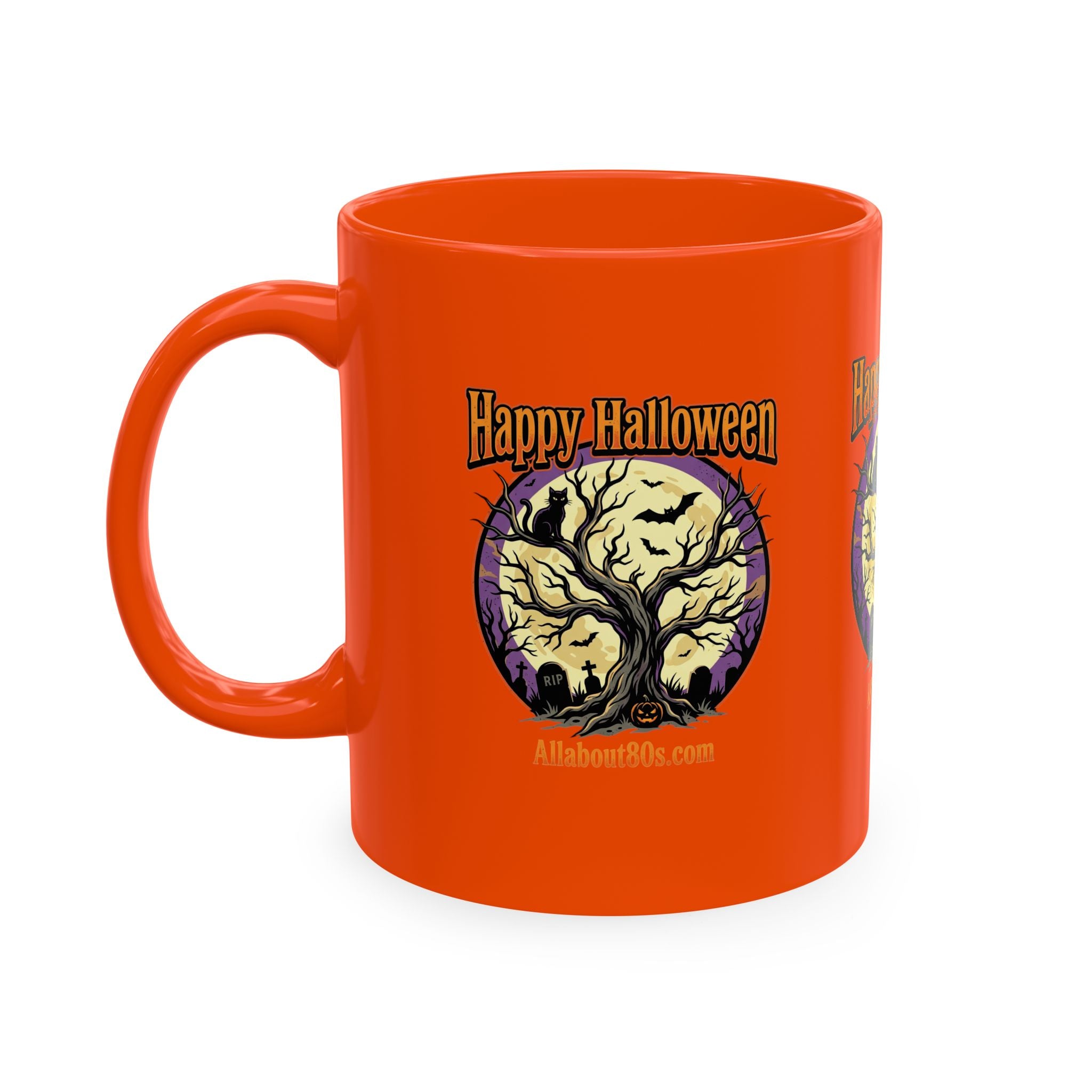 Happy Halloween Ceramic Mug — Spooky Tree & Moon Coffee Cup