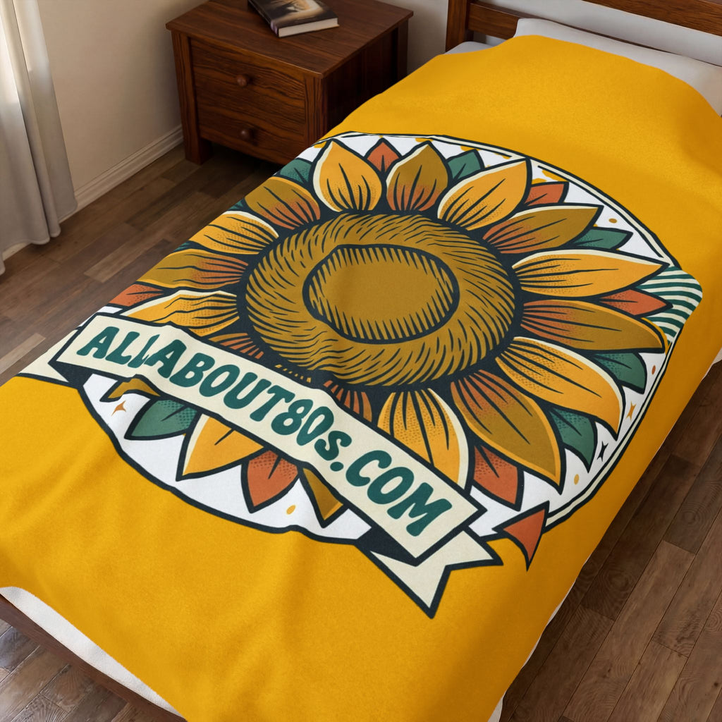 Sunflower Logo Plush Blanket — AllAbout80s.com Velveteen Throw