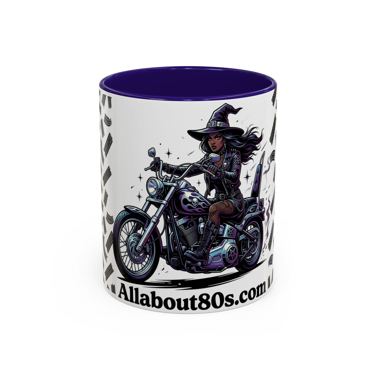 Witch Biker Coffee Mug (11oz/15oz) — Gothic Motorcycle Witch Illustration