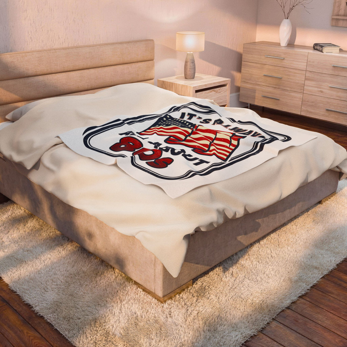 Retro American 80s Velveteen Plush Blanket — "It's Always All About 80s" Flag Throw