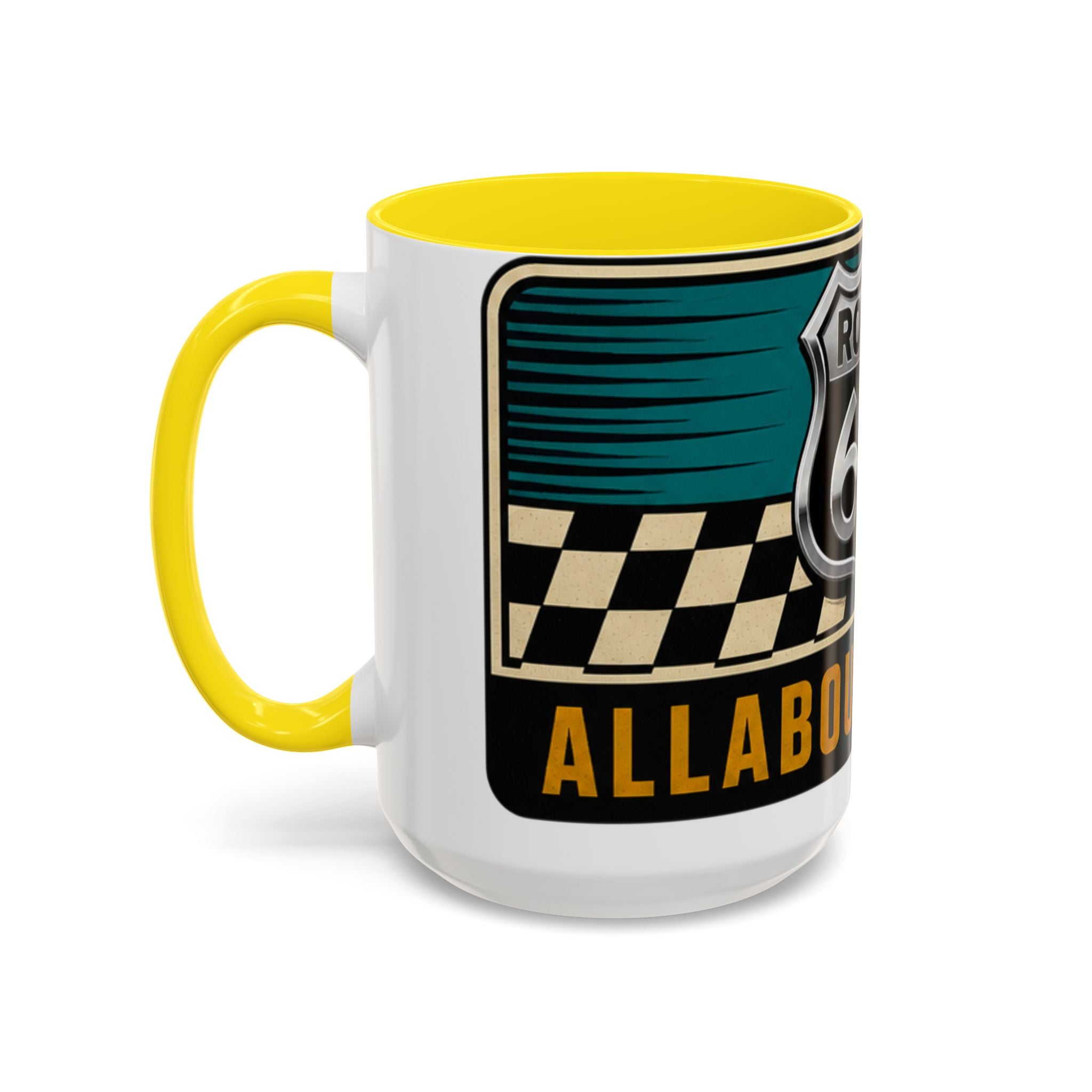 Route 66 Retro Checkerboard Coffee Mug — Vintage Road Trip 11/15oz Accent Mug