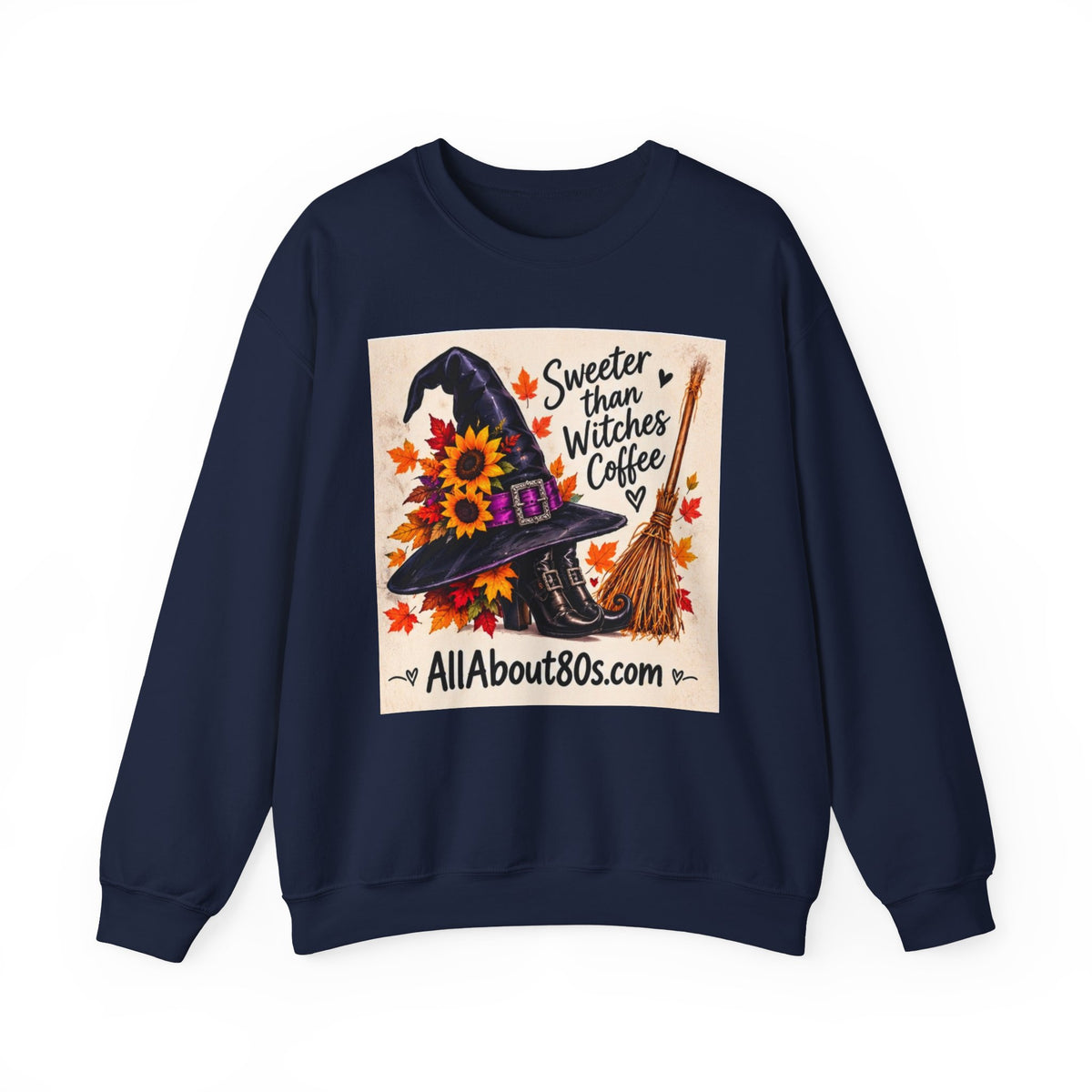 Sweater — 'Sweeter Than Witches Coffee' Halloween Witch Graphic Crewneck Sweatshirt