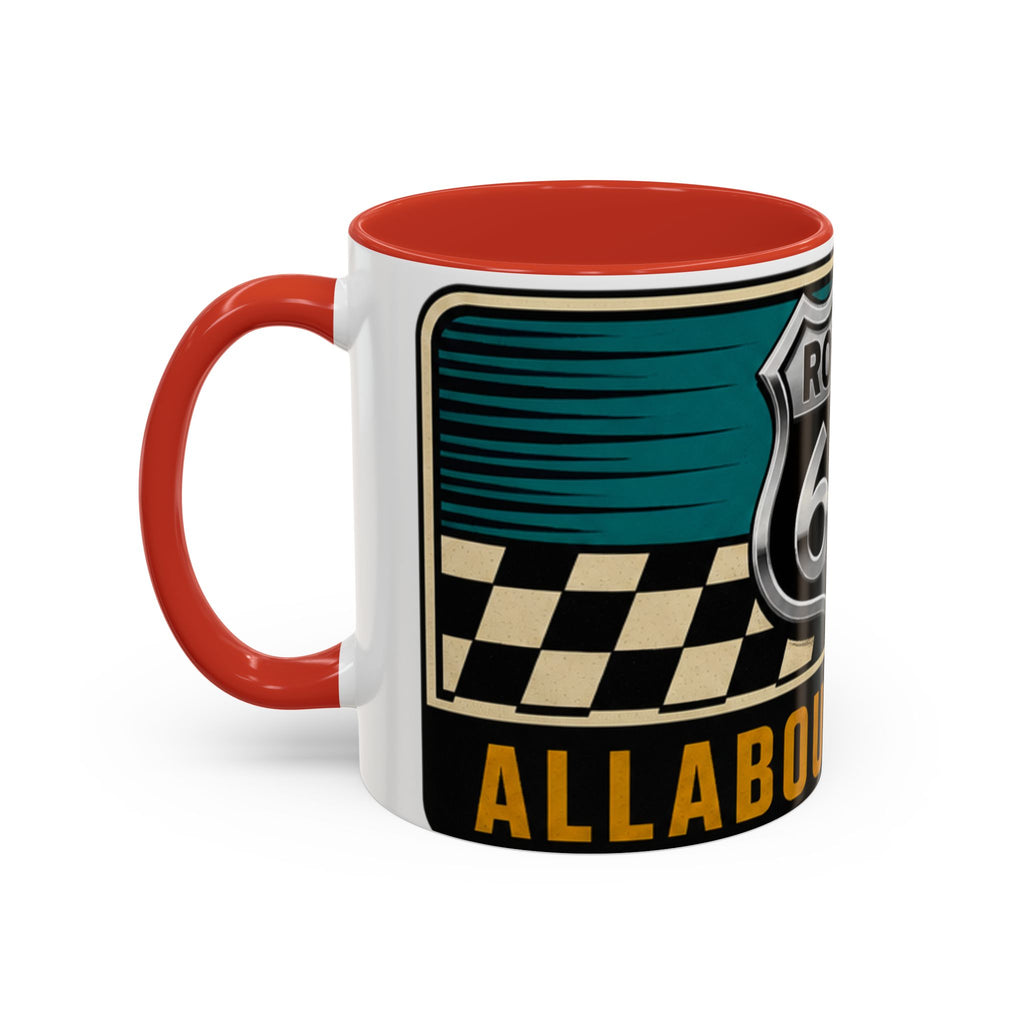 Route 66 Retro Checkerboard Coffee Mug — Vintage Road Trip 11/15oz Accent Mug