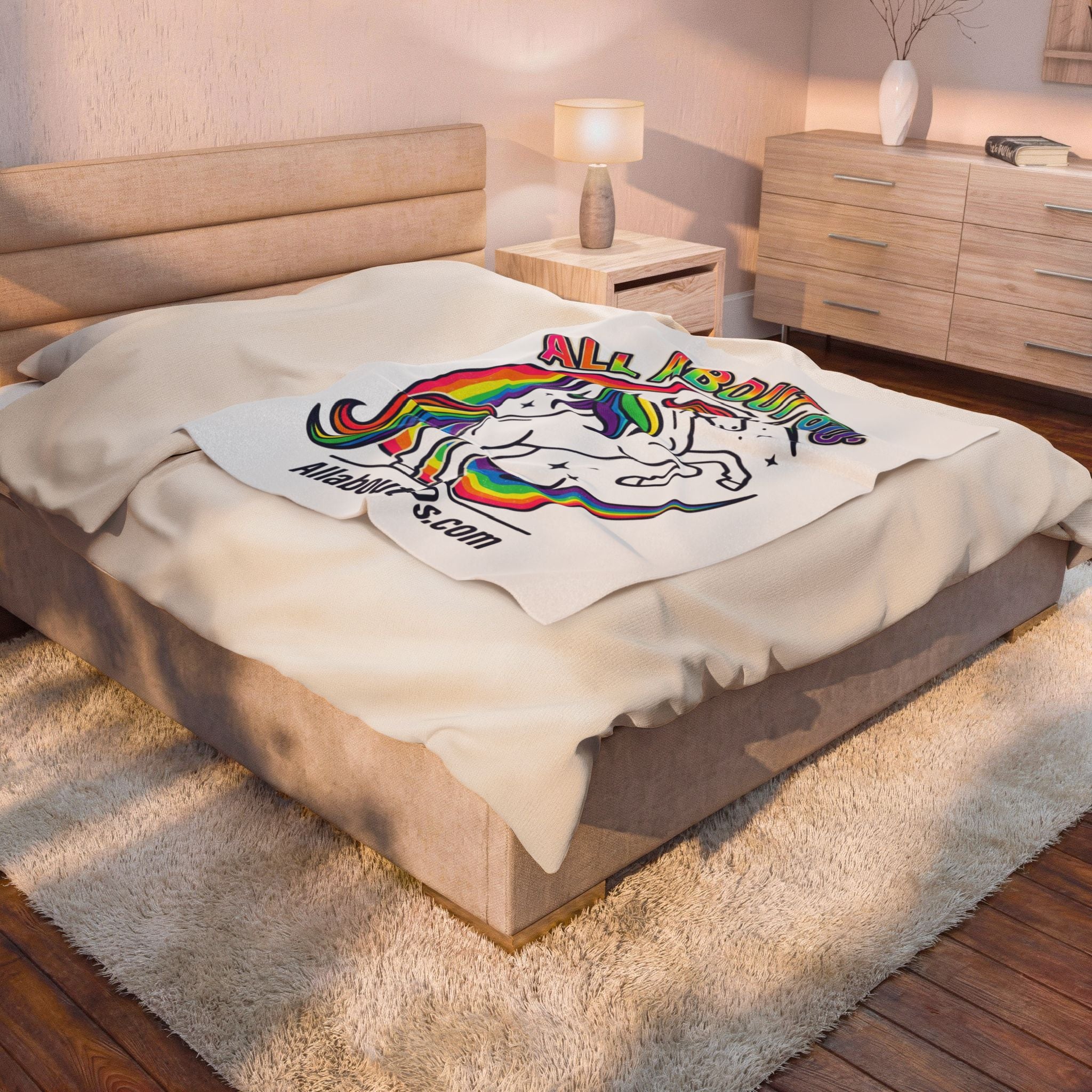 All About 80s Rainbow Unicorn Velveteen Plush Blanket – Retro 80s Nostalgia Throw