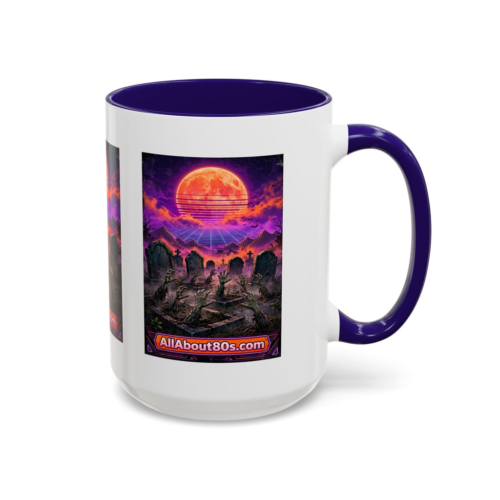 80s Retro Graveyard Sunset Mug — Vaporwave Neon Coffins Coffee Cup (11oz/15oz)