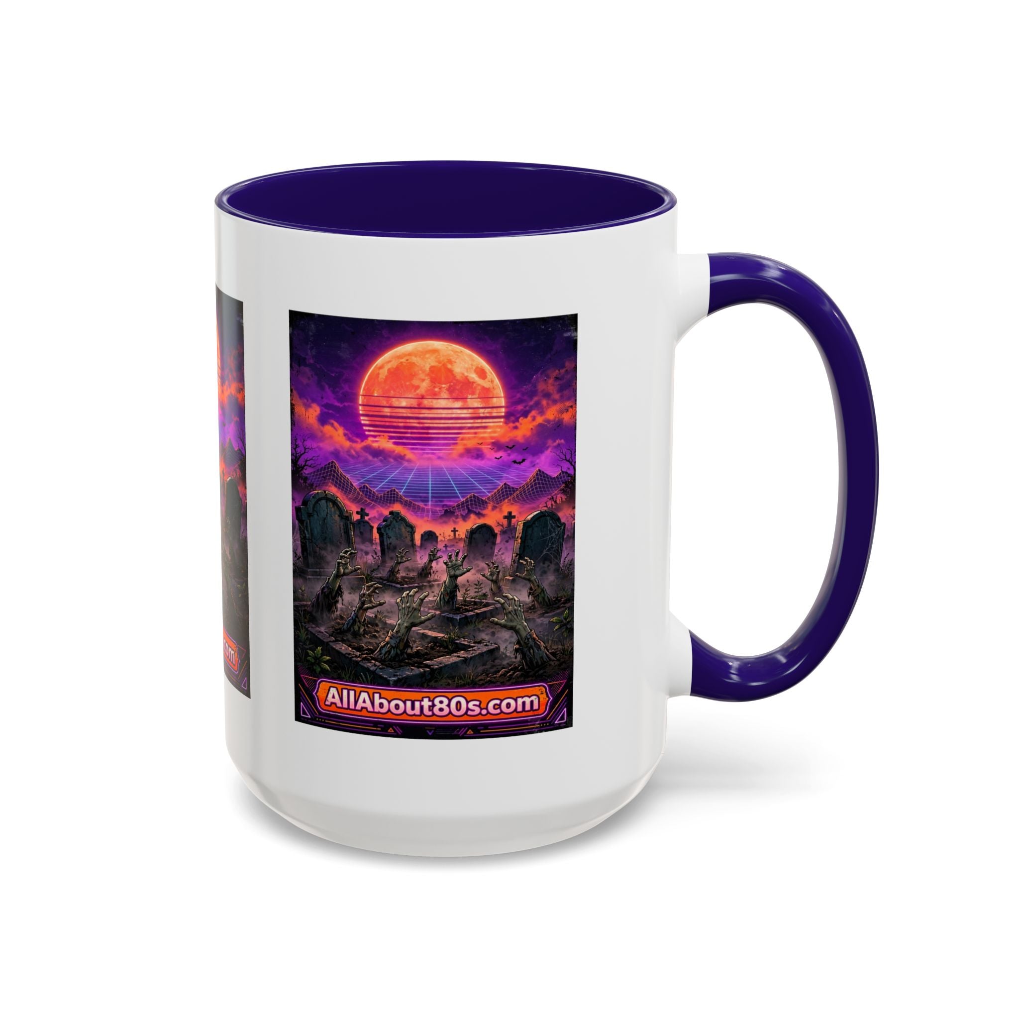 80s Retro Graveyard Sunset Mug — Vaporwave Neon Coffins Coffee Cup (11oz/15oz)