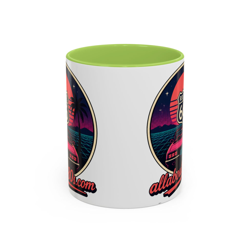 Route 66 Retro 80s Accent Coffee Mug — 'allabout80s' Vintage Sunset Design (11/15oz)