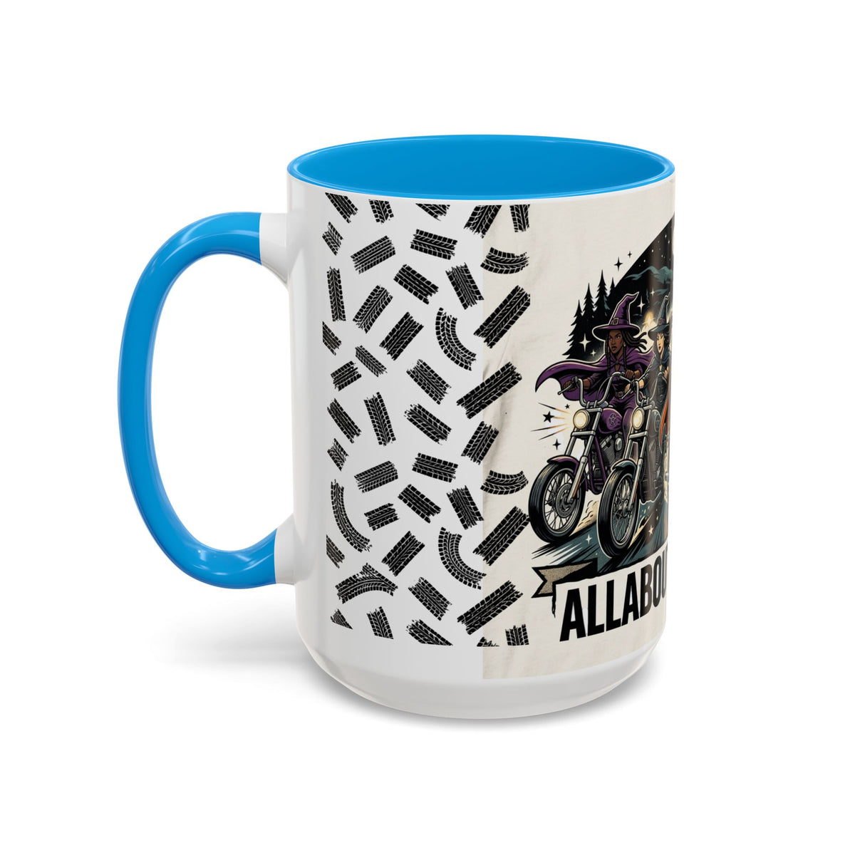 Witch Biker Sisters Coffee Mug — Halloween Motorcycle Witchcraft Design (11oz/15oz)