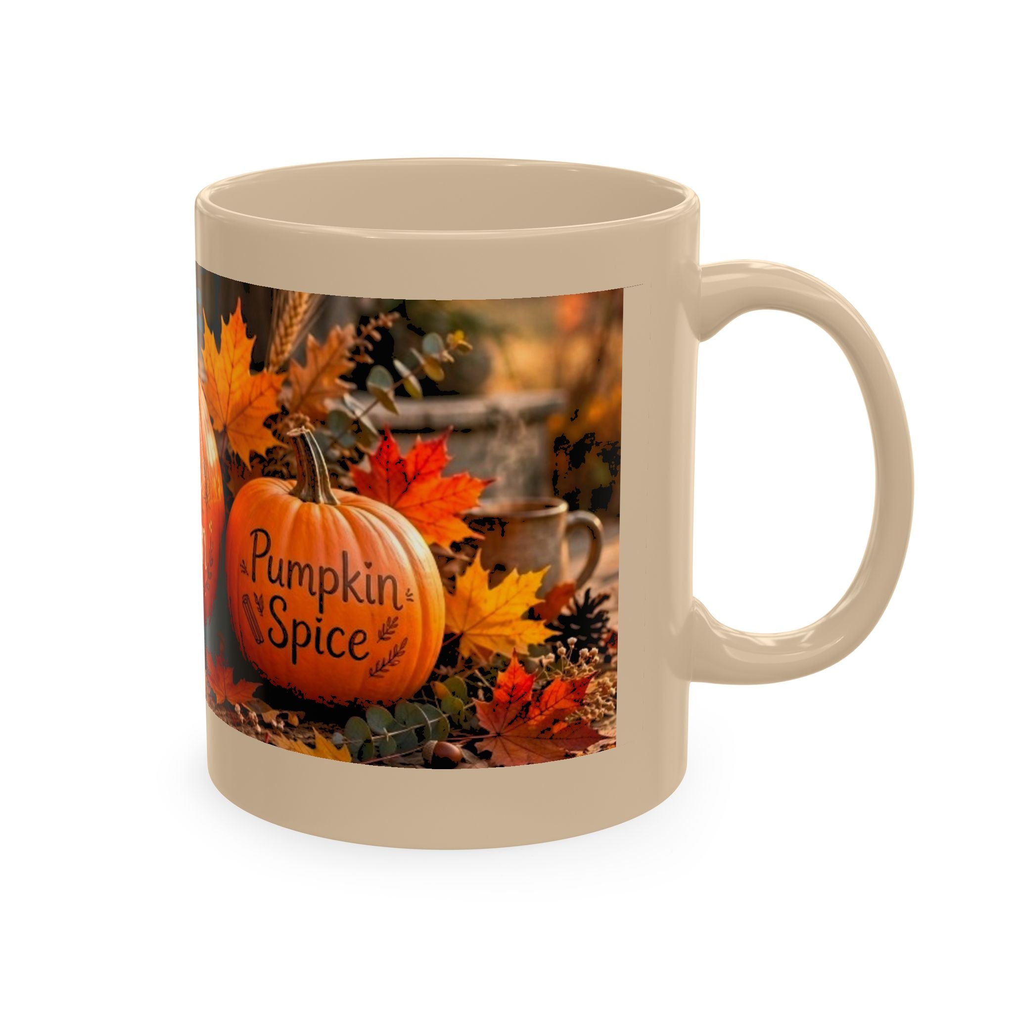 Hello Fall Ceramic Mug — Cozy Pumpkin & Autumn Leaves Coffee Cup