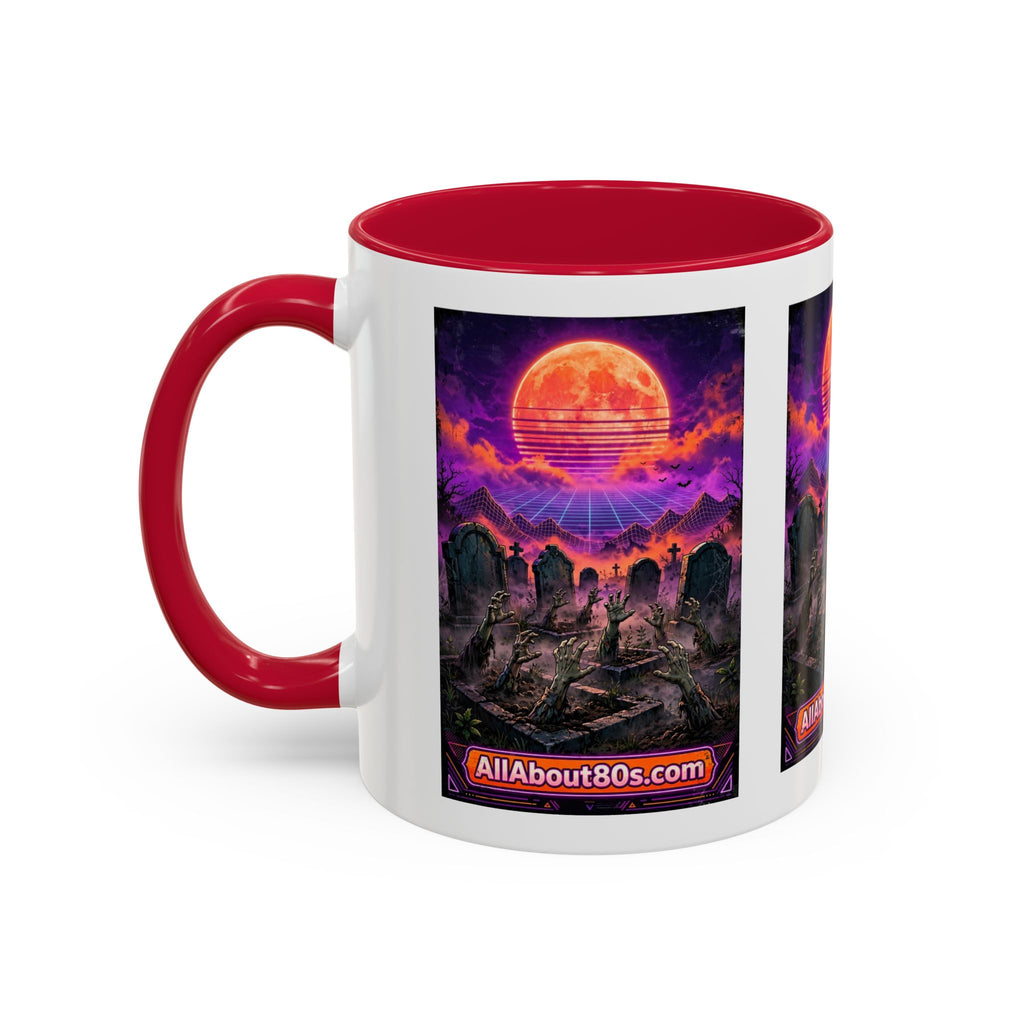80s Retro Graveyard Sunset Mug — Vaporwave Neon Coffins Coffee Cup (11oz/15oz)