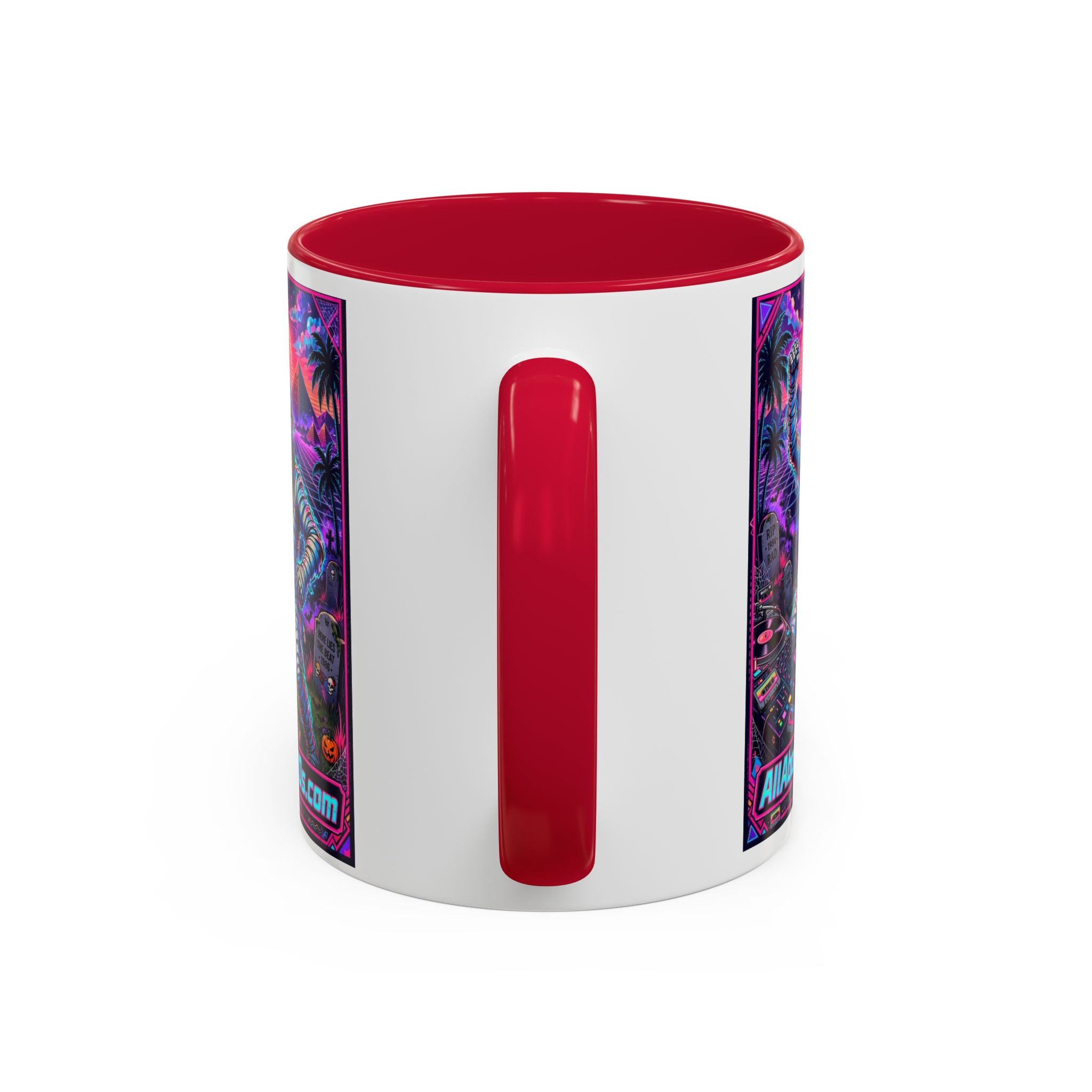 80s Retro Astro Skate Mug — Neon Vaporwave Skeleton Skateboard Coffee Cup (AllAbout80s.com)
