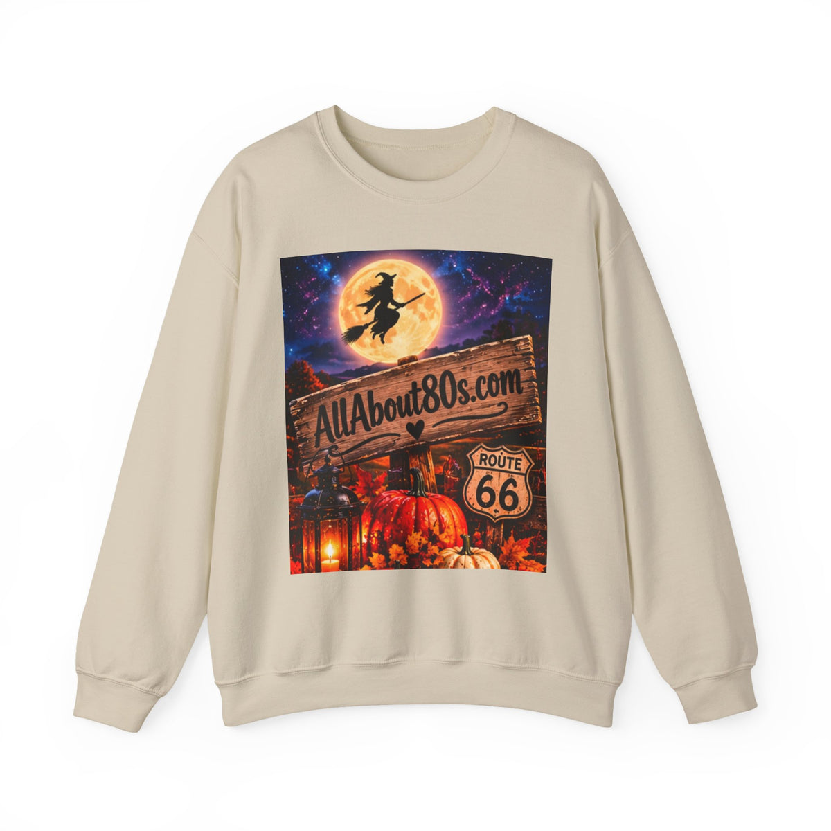 Halloween Route 66 Sweatshirt — AllAbout80s.com Pumpkin Witch Crewneck