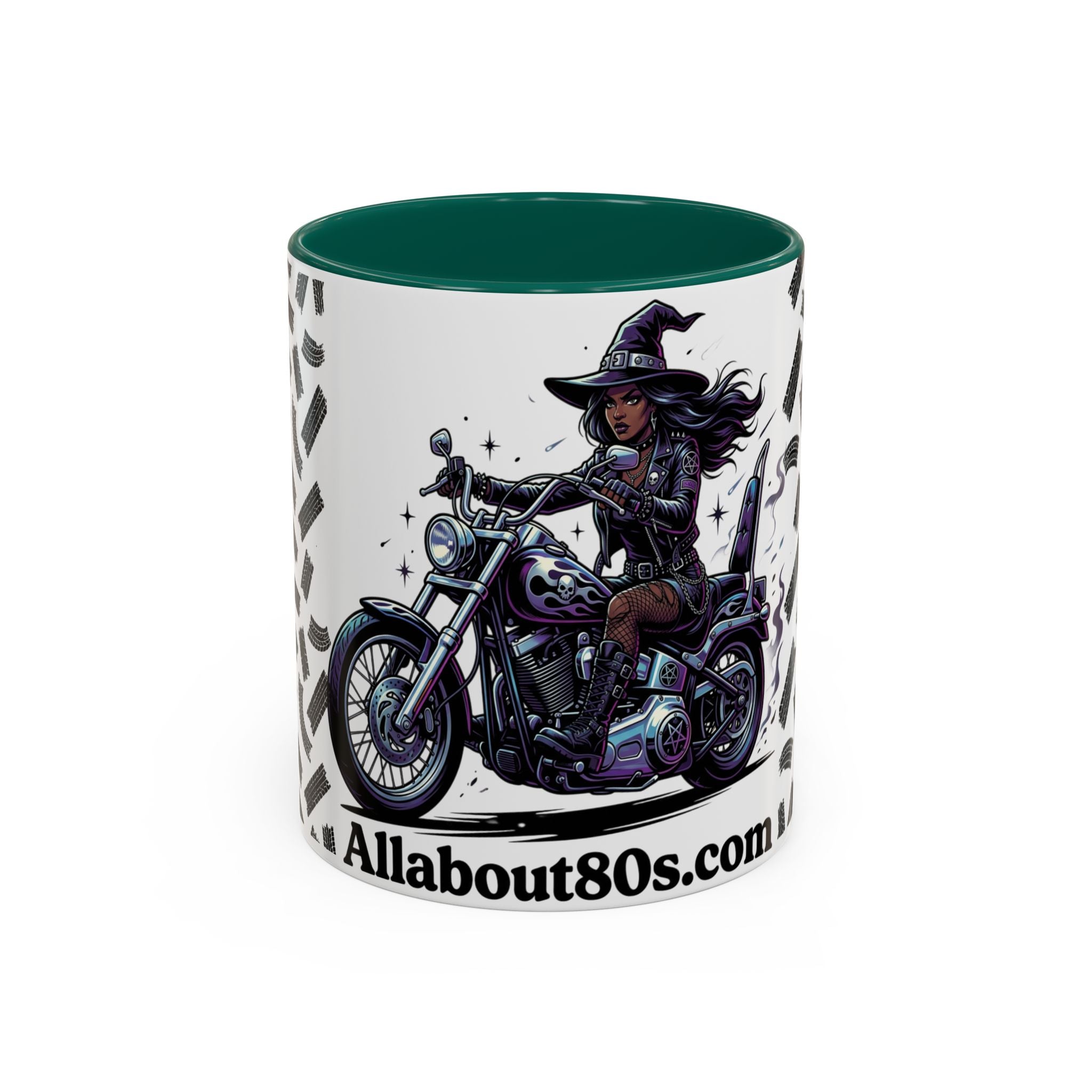 Witch Biker Coffee Mug (11oz/15oz) — Gothic Motorcycle Witch Illustration
