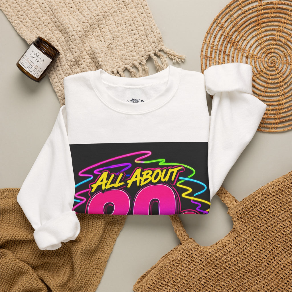 Crewneck Sweatshirt — "All About 80s" Retro Neon Graphic