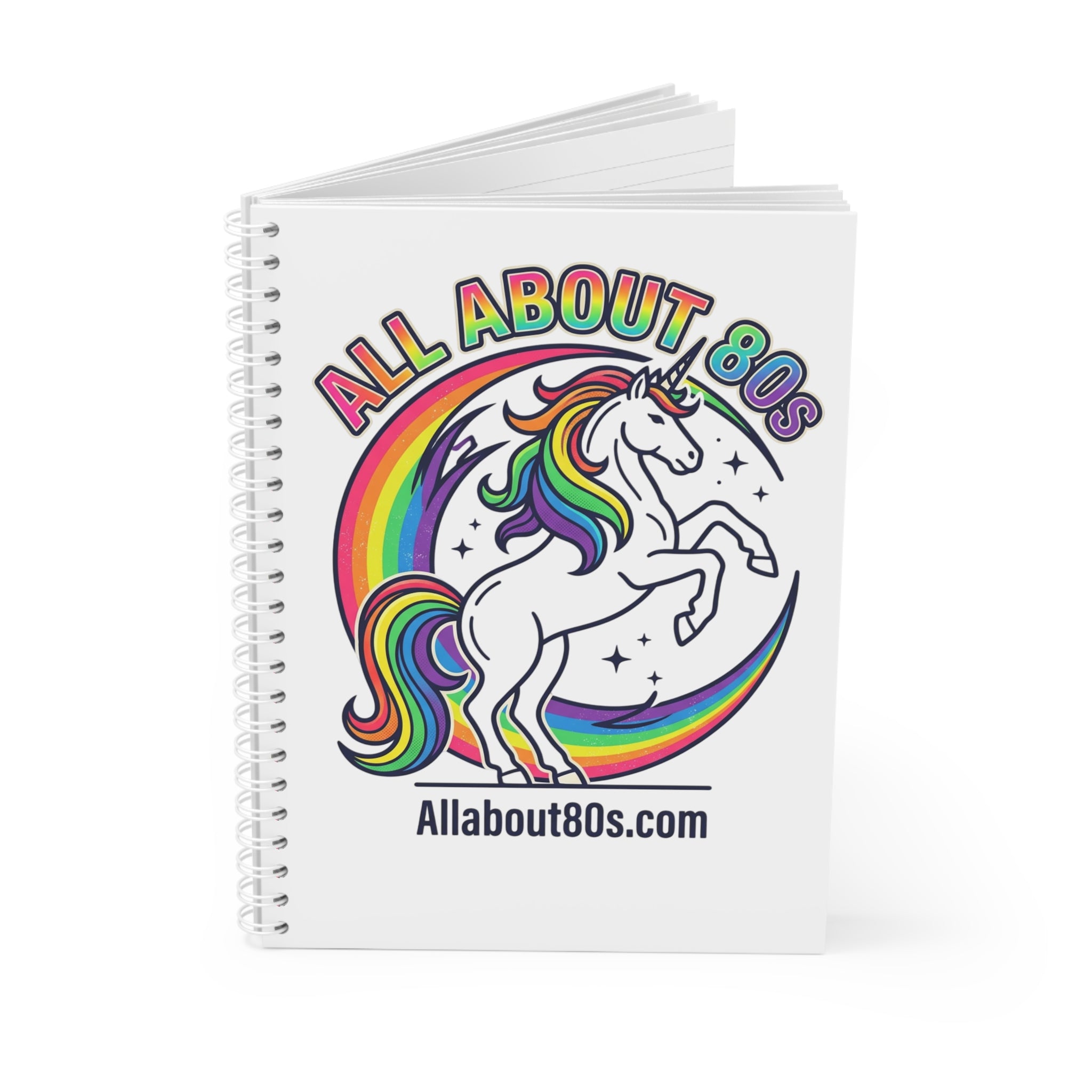 All About 80s Rainbow Unicorn Spiral Notebook — Retro 80s Journal for Fans & Gift