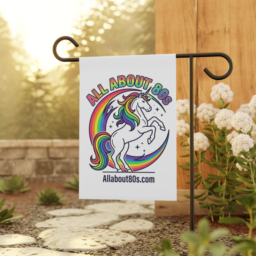 Unicorn Rainbow Garden Flag — "All About 80s" Retro Decorative House Banner