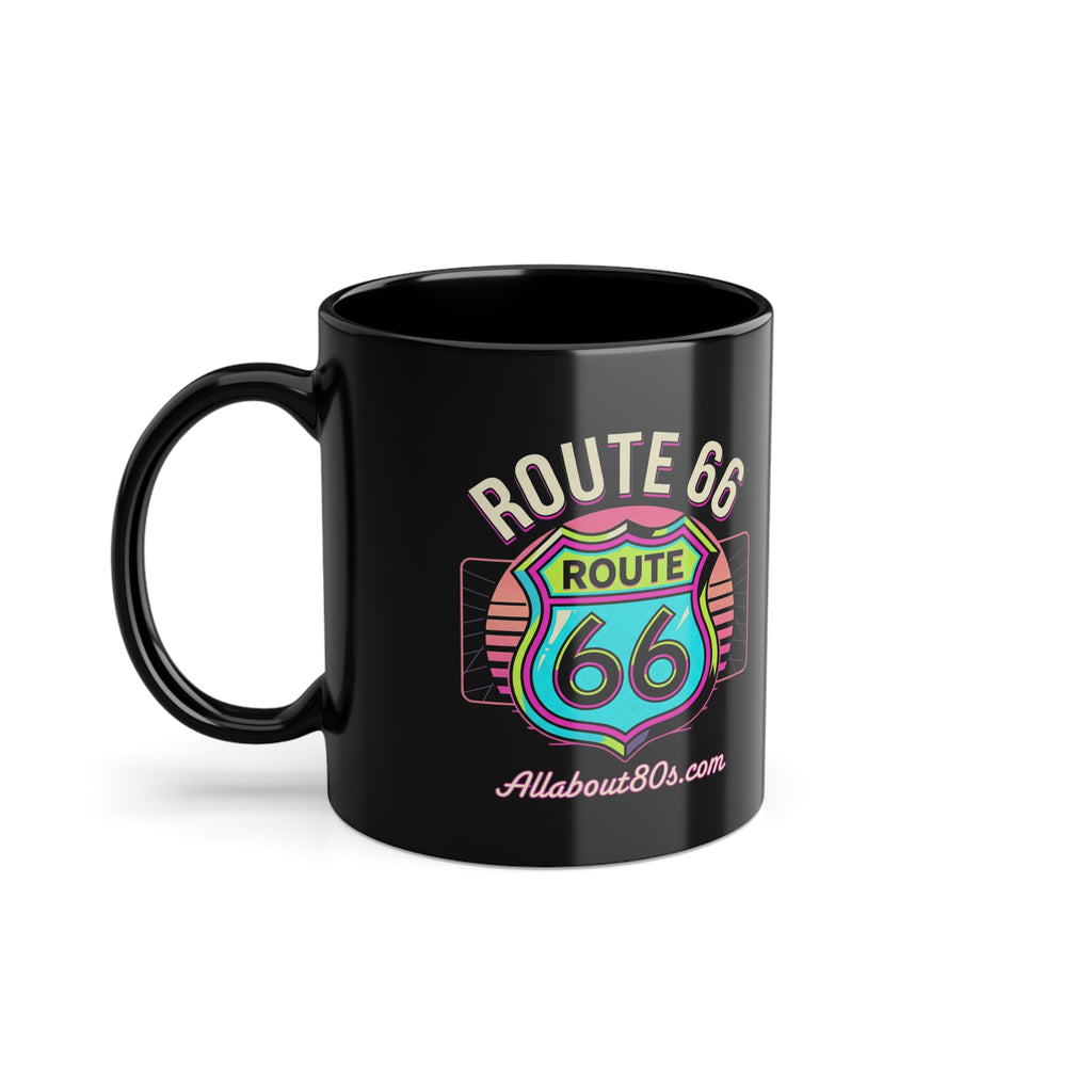Route 66 Black Coffee Mug — Vintage Road Trip 11oz Ceramic Coffee Cup